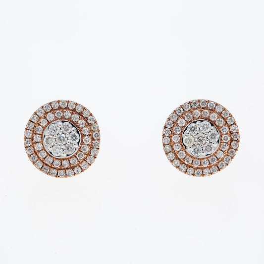 10K GOLD ROUND DIAMOND CLUSTER EARRINGS 1.02 CTW
