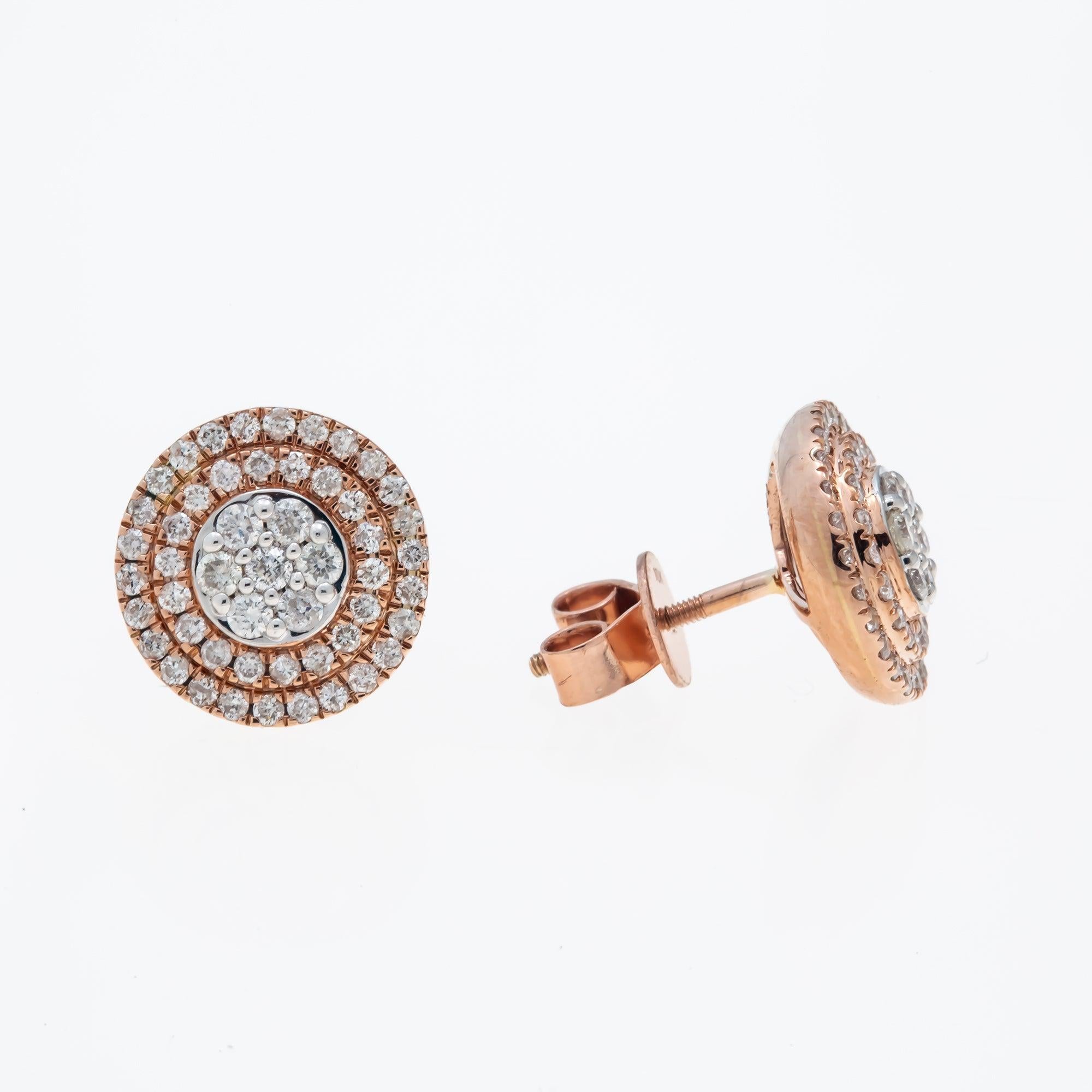 10K GOLD ROUND DIAMOND CLUSTER EARRINGS 1.02 CTW