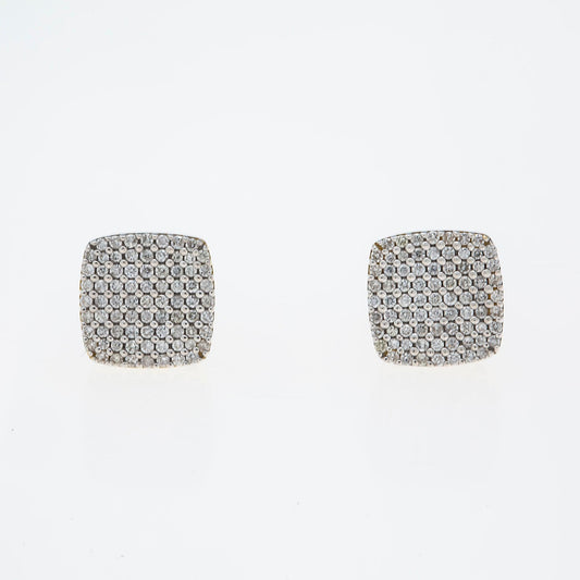 10K GOLD ROUND DIAMOND CLUSTER SQUARE EARRINGS 0.53 CTW