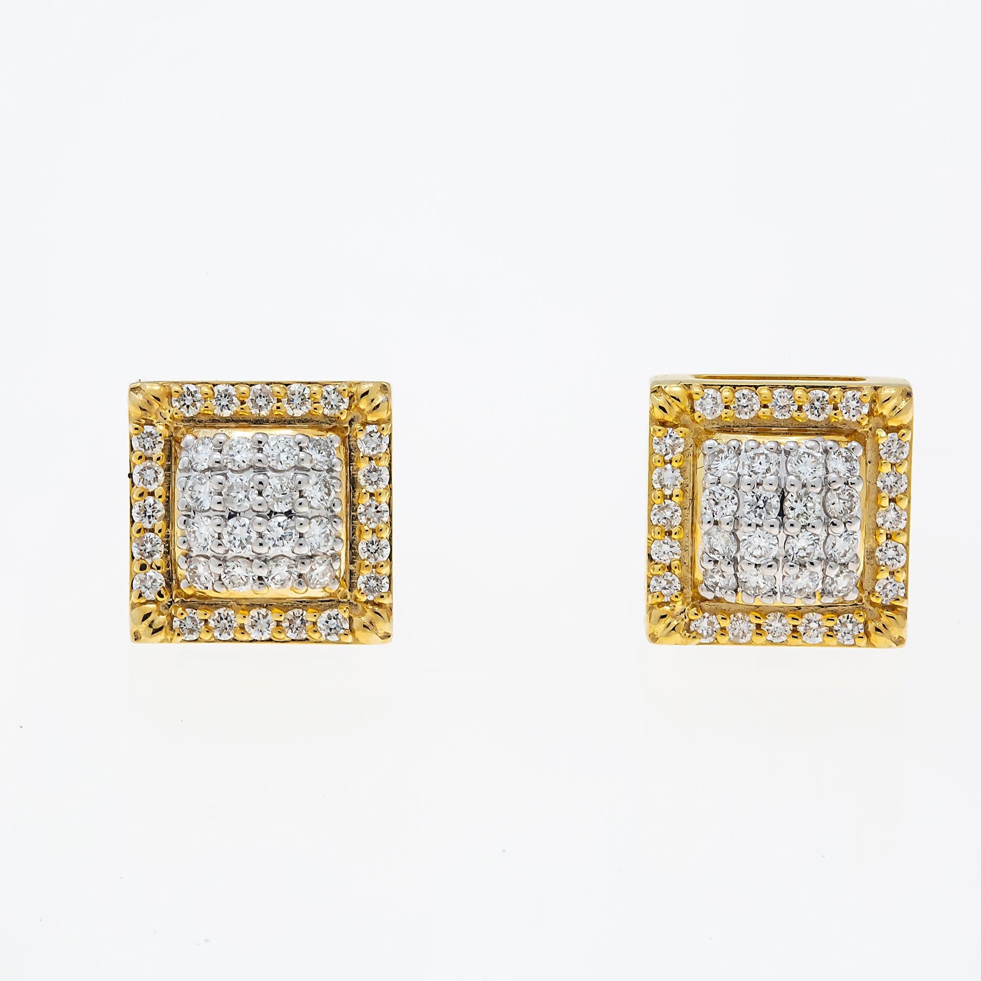 10K GOLD ROUND DIAMOND SQUARE EARRINGS 1.08 CTW