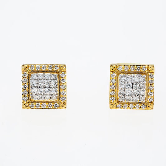 10K GOLD ROUND DIAMOND SQUARE EARRINGS 1.08 CTW