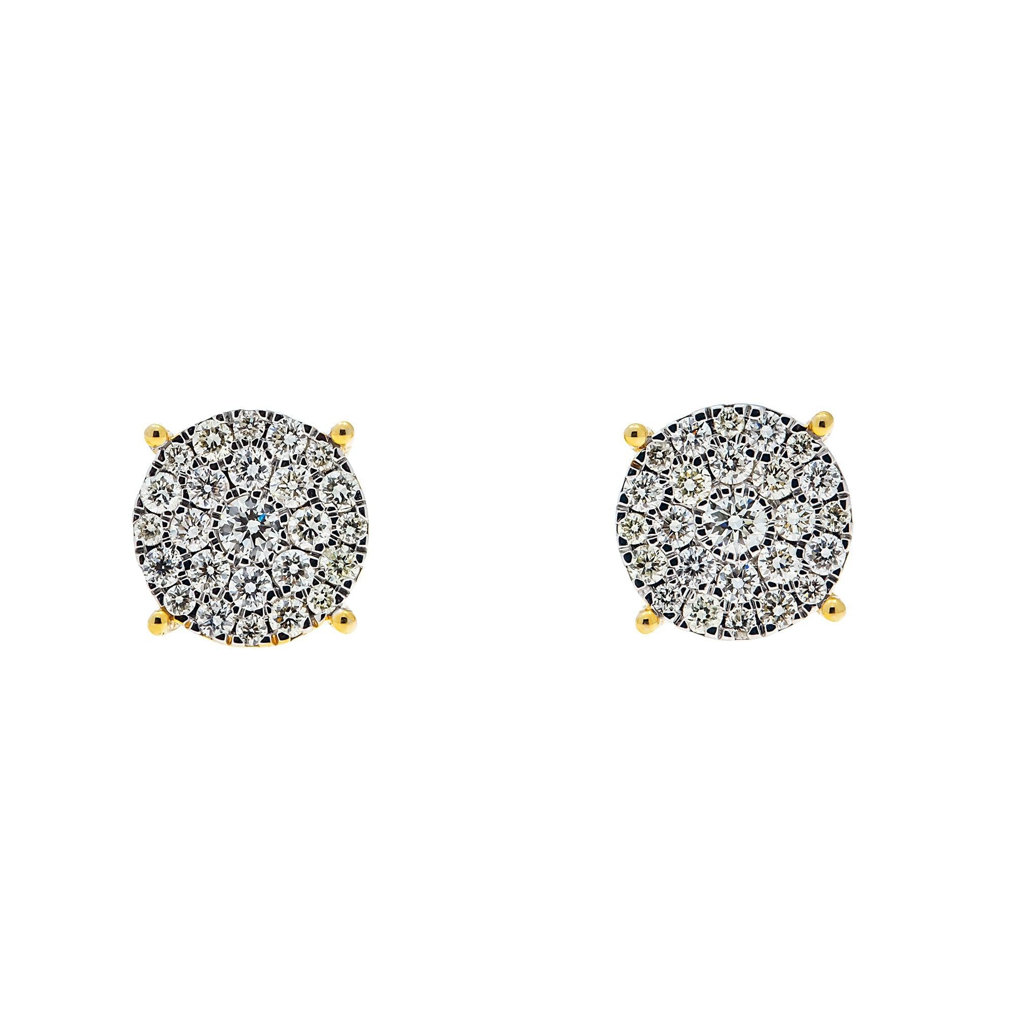 10K GOLD ROUND DIAMOND CLUSTER EARRINGS 0.90 CTW