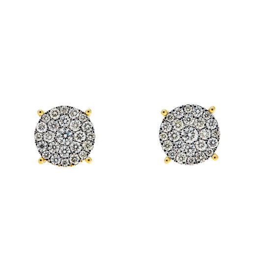 10K GOLD ROUND DIAMOND CLUSTER EARRINGS 0.90 CTW