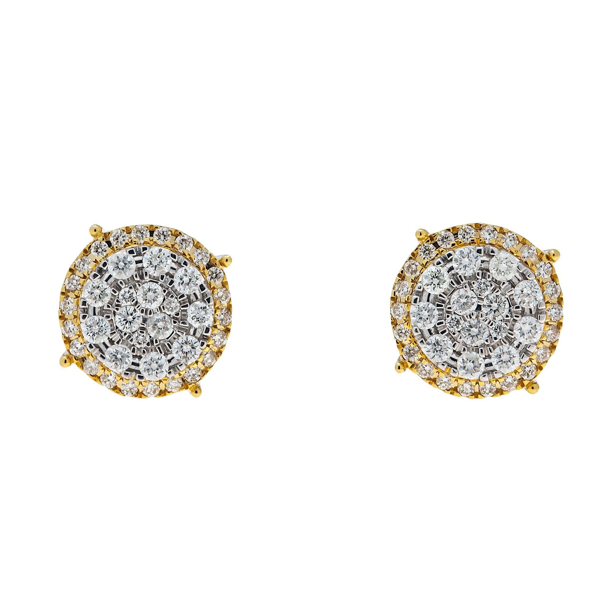 10K GOLD ROUND DIAMOND CLUSTER EARRINGS 1.19 CTW