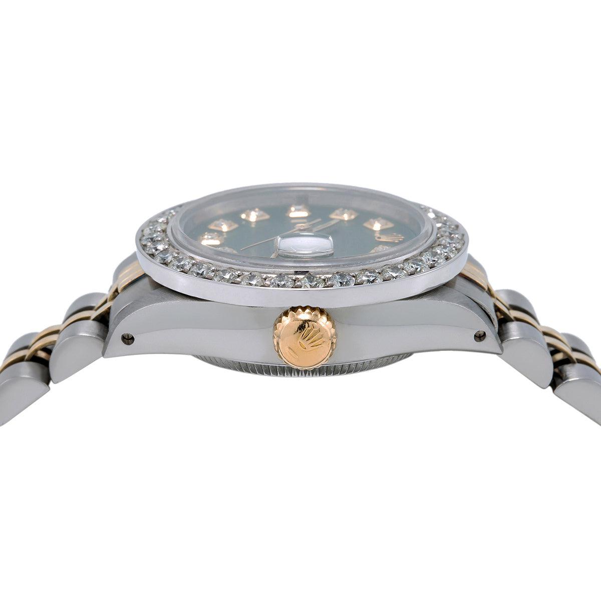 Rolex Datejust Two Tone Diamond Watch 26mm, Green Dial with 1.5CT Diamond Bezel