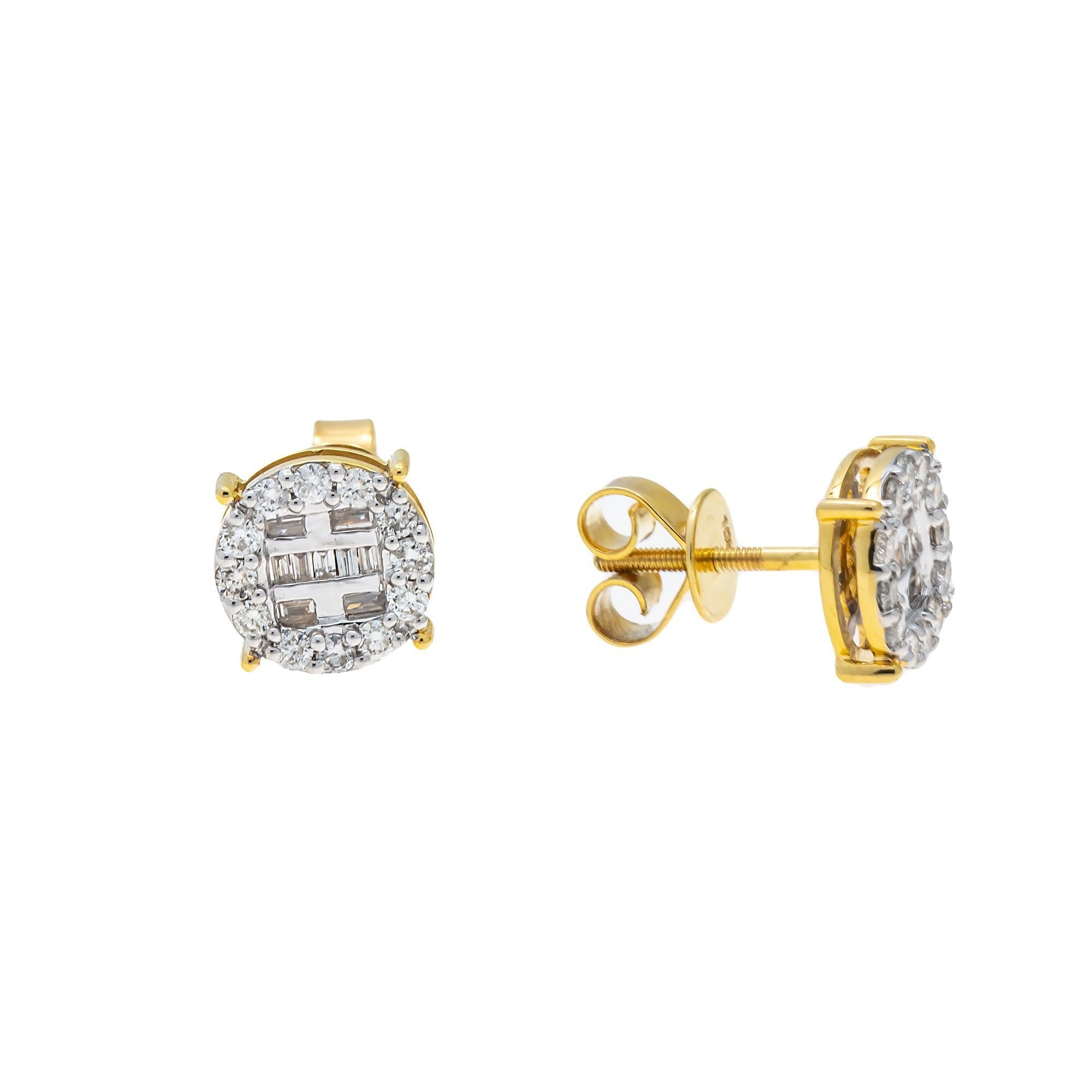 10K GOLD BAGUETTE AND ROUND DIAMOND EARRINGS 0.56 CTW