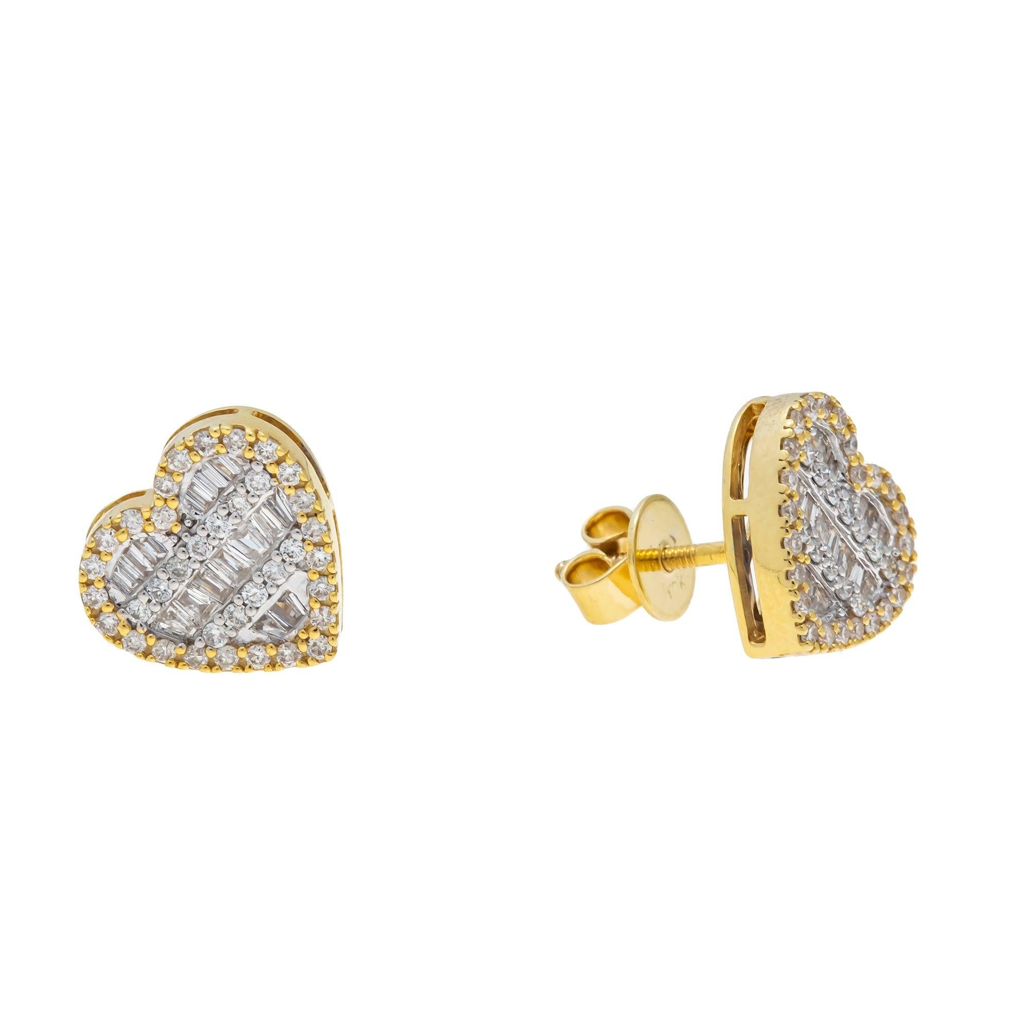 10K GOLD BAGUETTE DIAMOND HEART EARRINGS 0.73 CTW