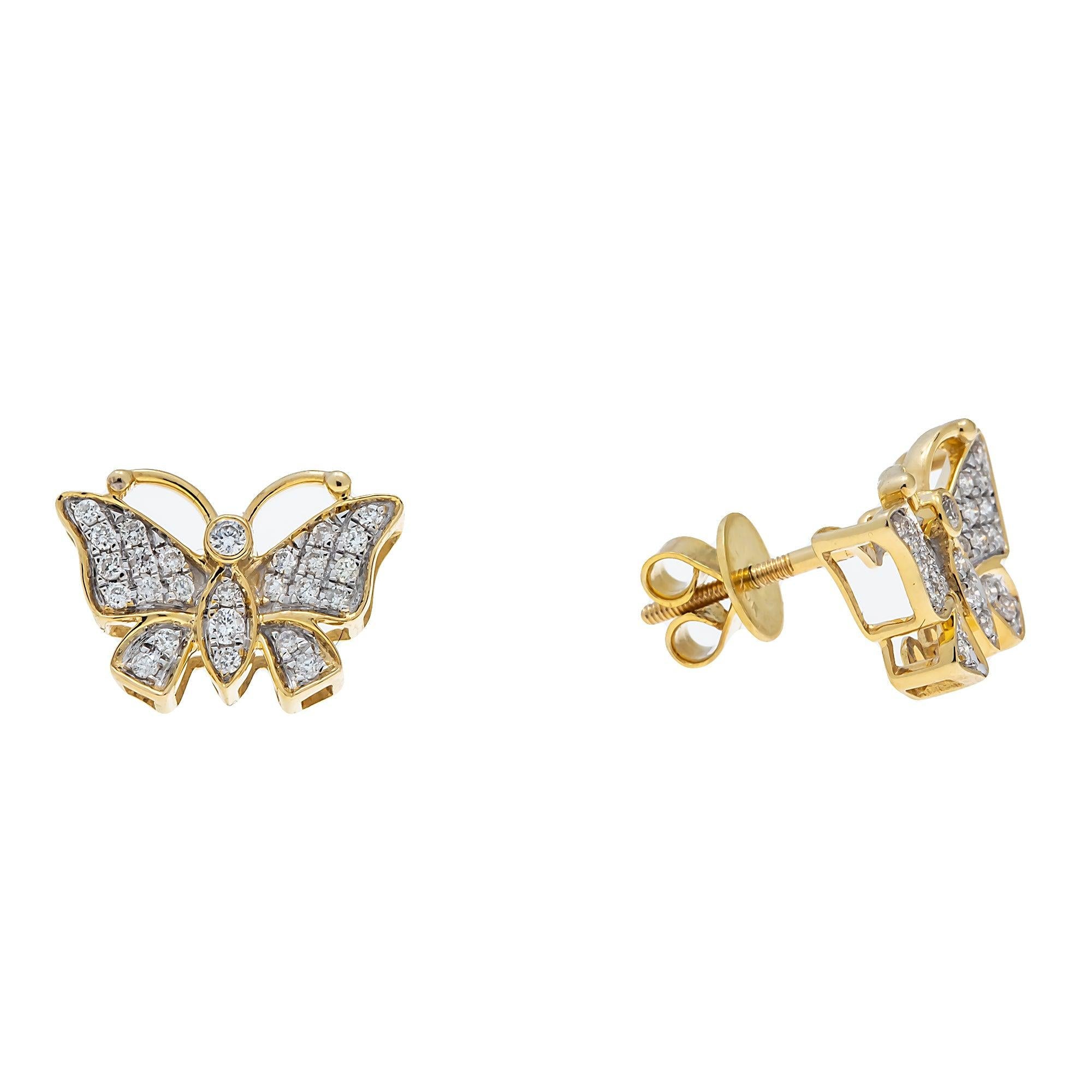 10K GOLD ROUND DIAMOND BUTTERFLY EARRINGS 0.29 CTW