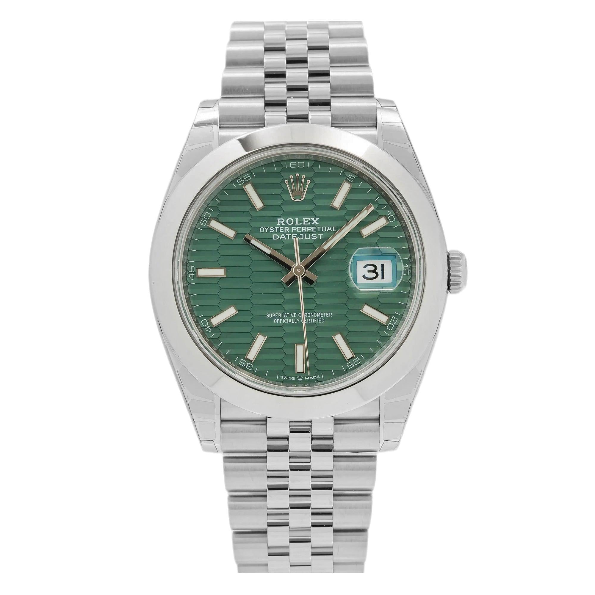 Rolex Oystersteel Datejust 126300 41MM Mint Green Motif Dial With Jubilee Bracelet