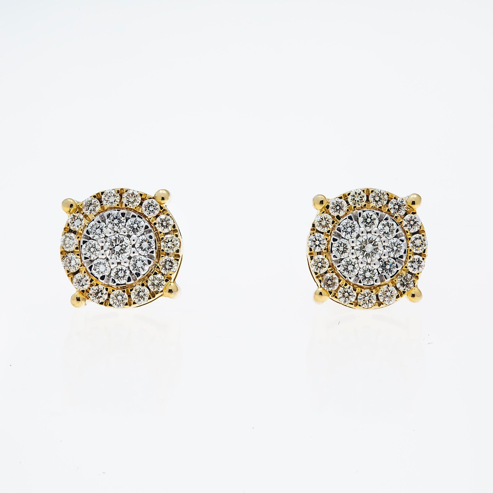 10K GOLD ROUND DIAMOND CLUSTER EARRINGS 1.01 CTW
