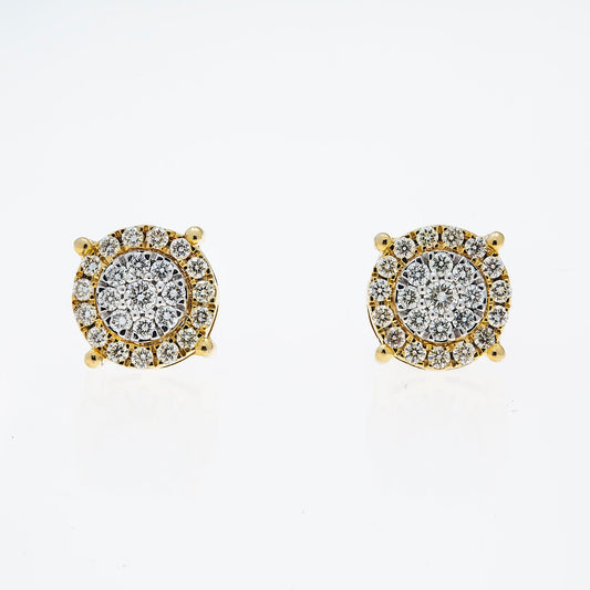 10K GOLD ROUND DIAMOND CLUSTER EARRINGS 1.01 CTW