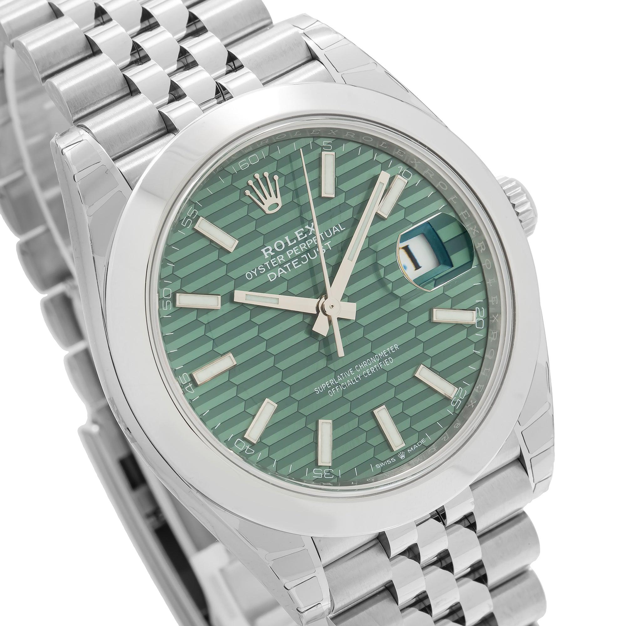 Rolex Oystersteel Datejust 126300 41MM Mint Green Motif Dial With Jubilee Bracelet