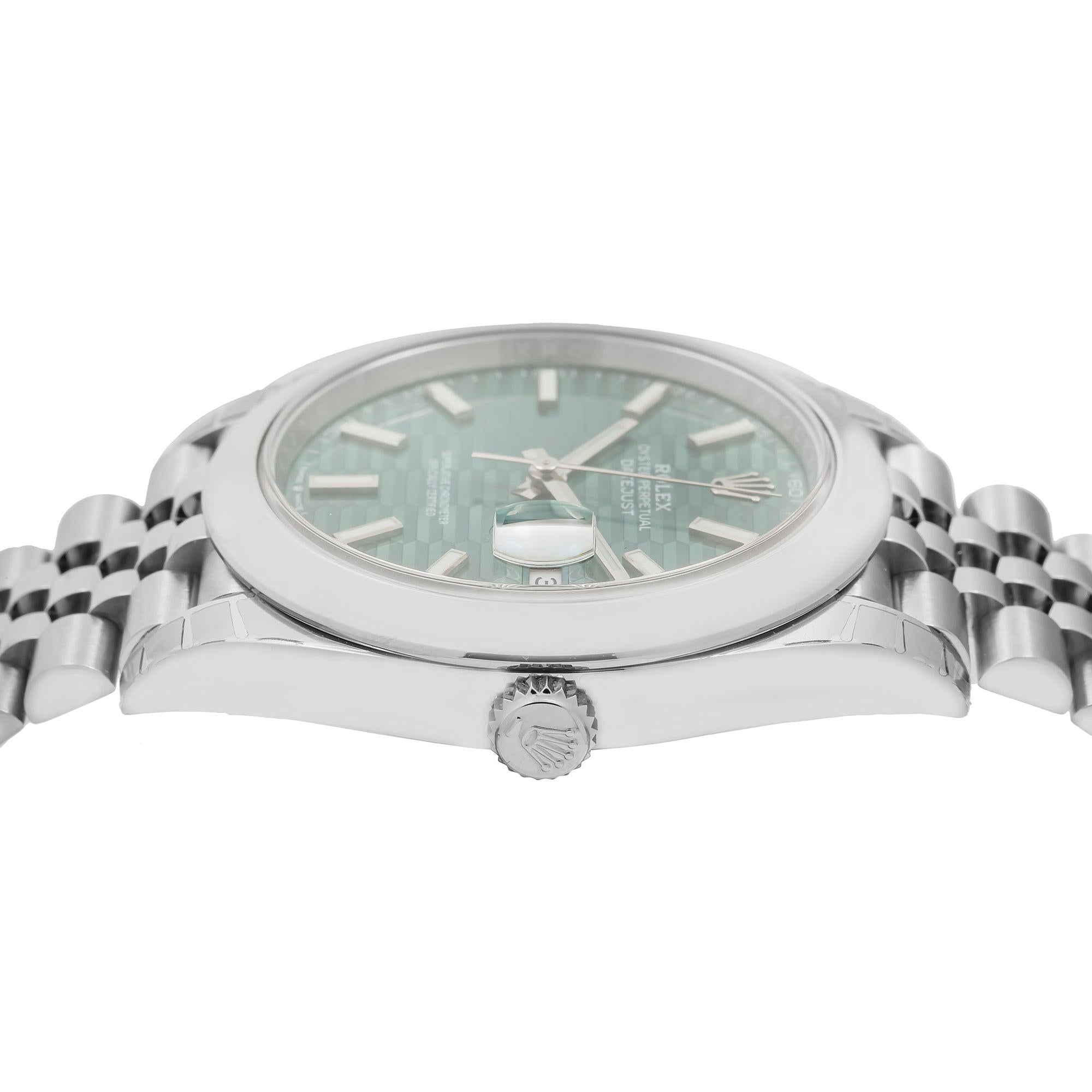 Rolex Oystersteel Datejust 126300 41MM Mint Green Motif Dial With Jubilee Bracelet