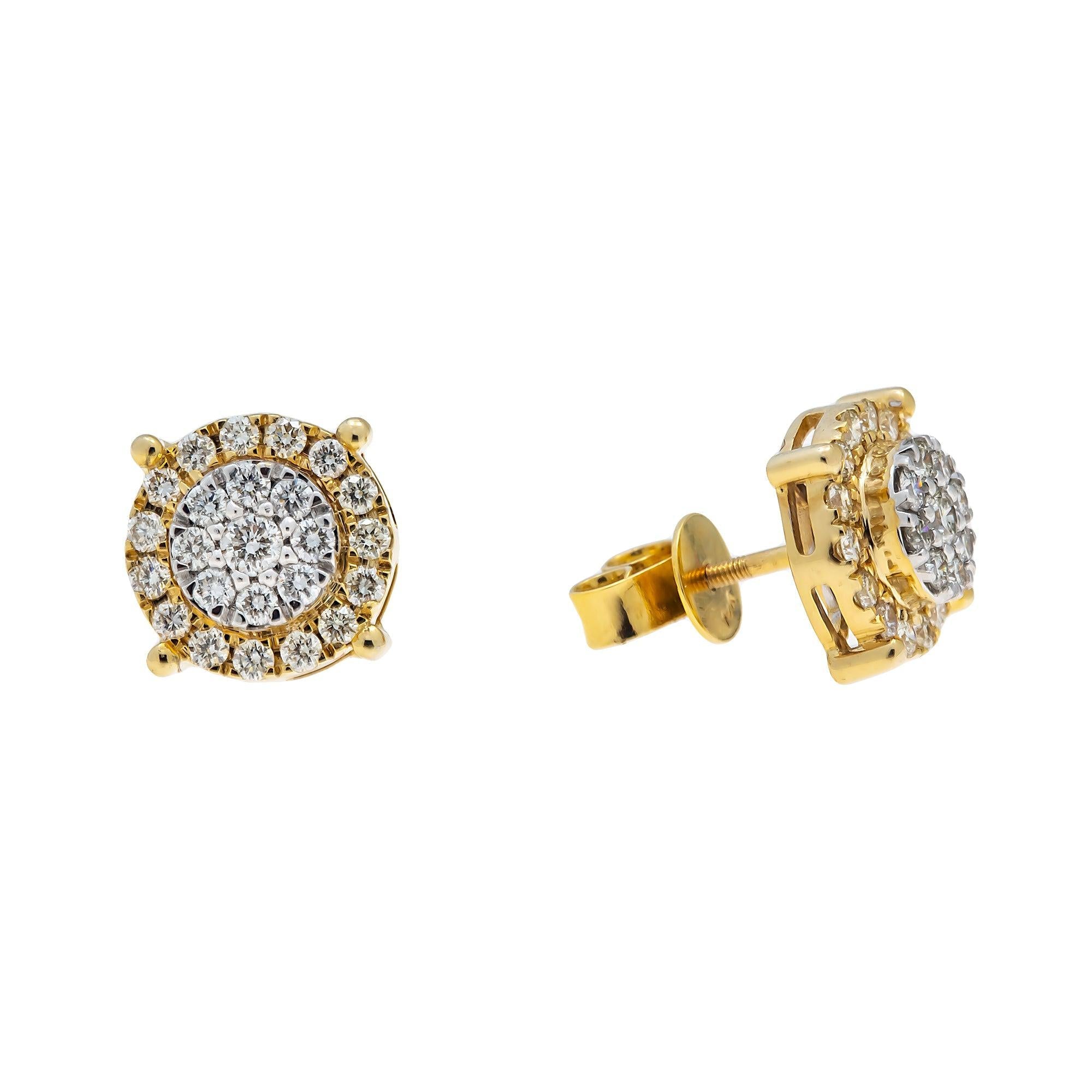 10K GOLD ROUND DIAMOND CLUSTER EARRINGS 1.01 CTW