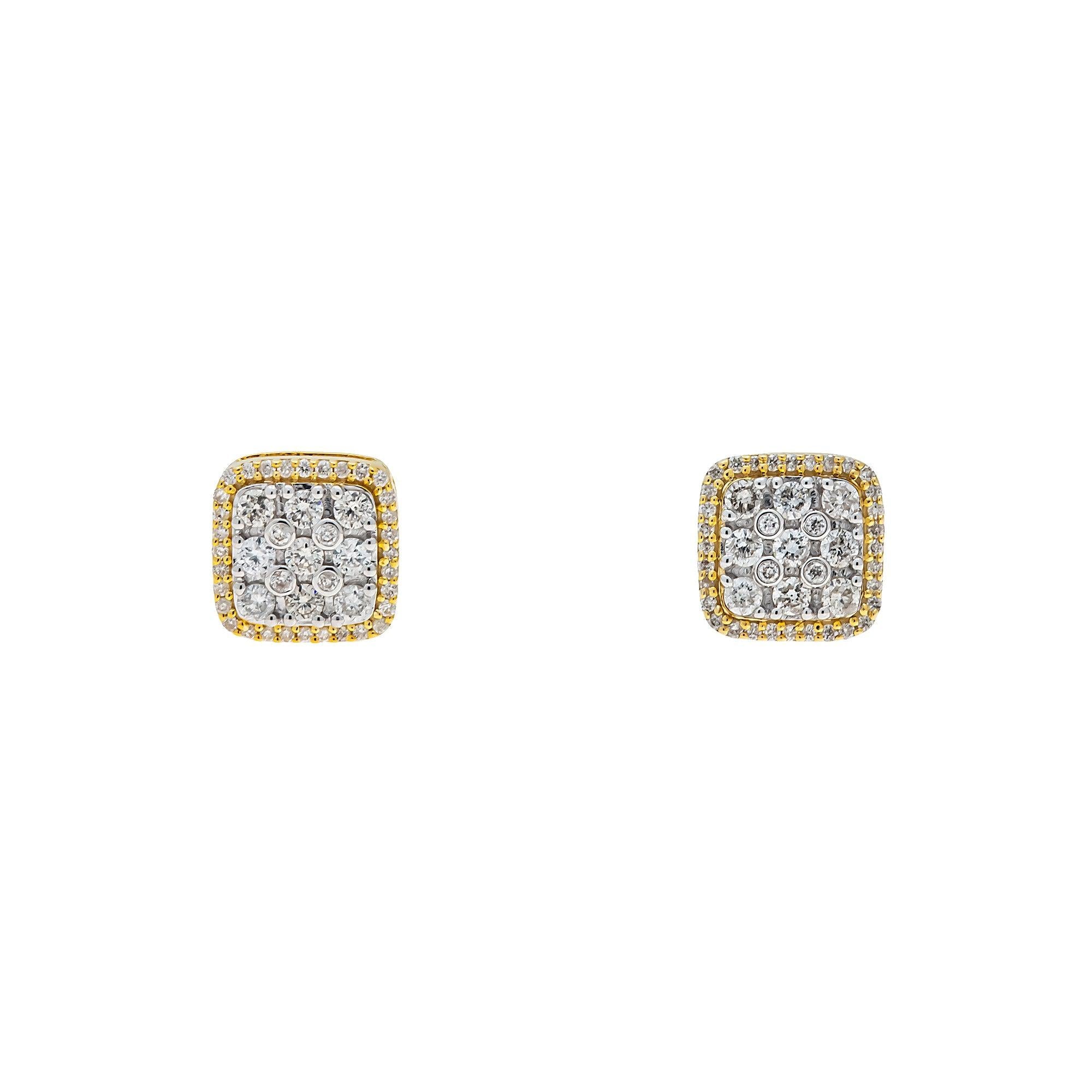 10K GOLD ROUND DIAMOND CLUSTER SQUARE EARRINGS 0.37 CTW