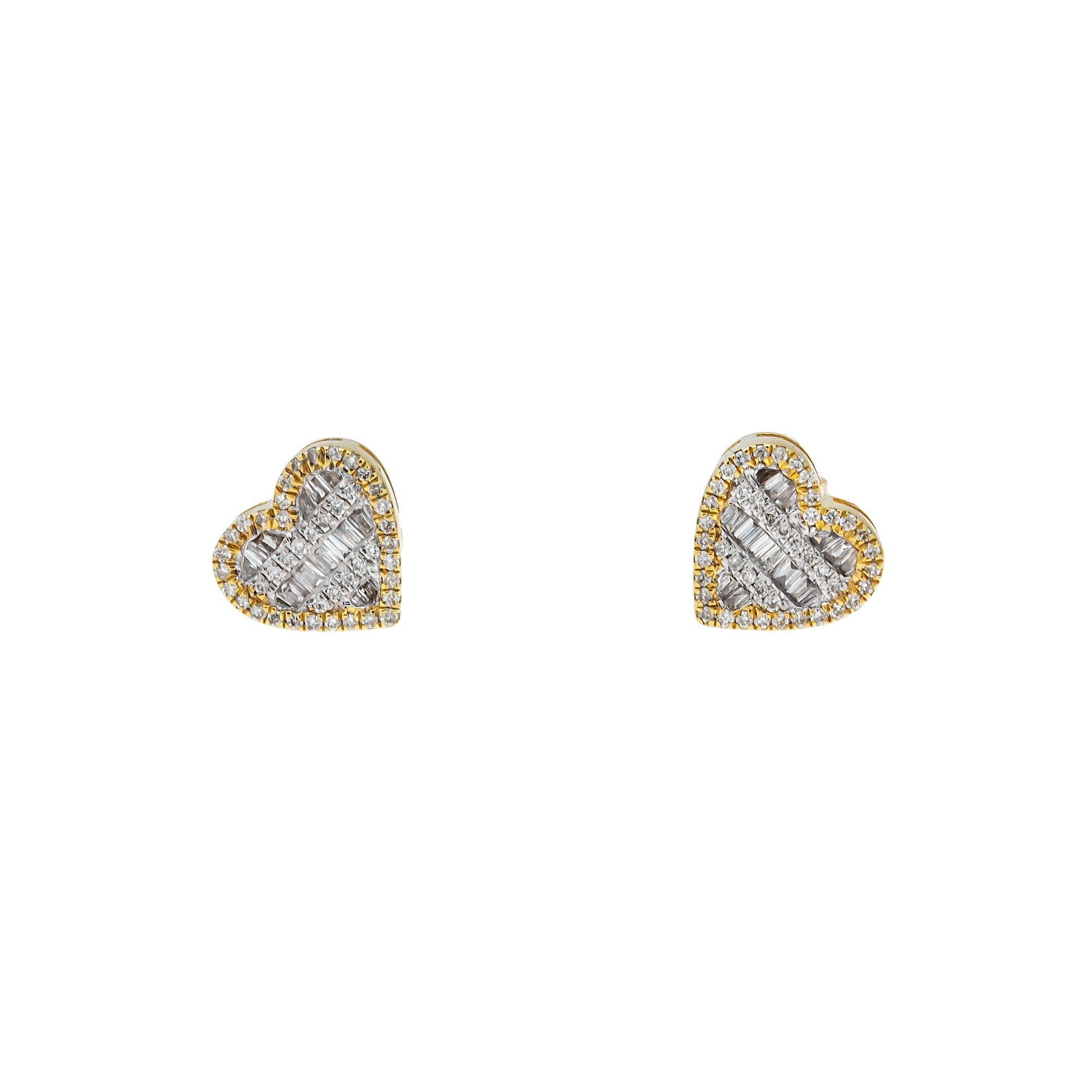 10K GOLD ROUND AND BAGUETTE DIAMOND HEART EARRINGS 0.27 CTW