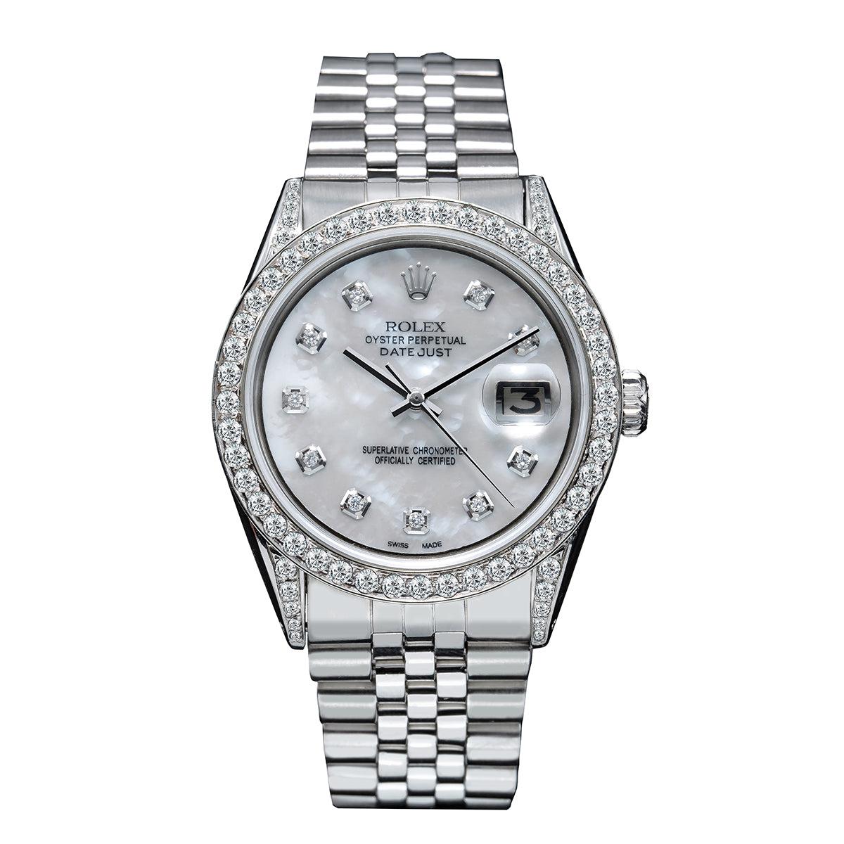 Rolex DateJust Diamond Watch 36mm Silver Mother of Pearl with 2.5CT Diamond Bezel