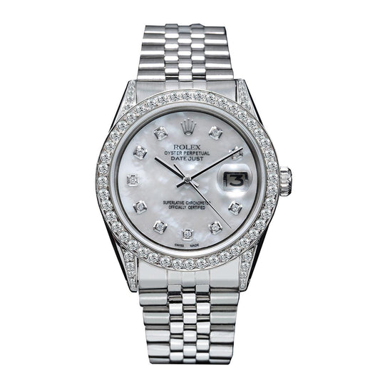 Rolex DateJust Diamond Watch 36mm Silver Mother of Pearl with 2.5CT Diamond Bezel
