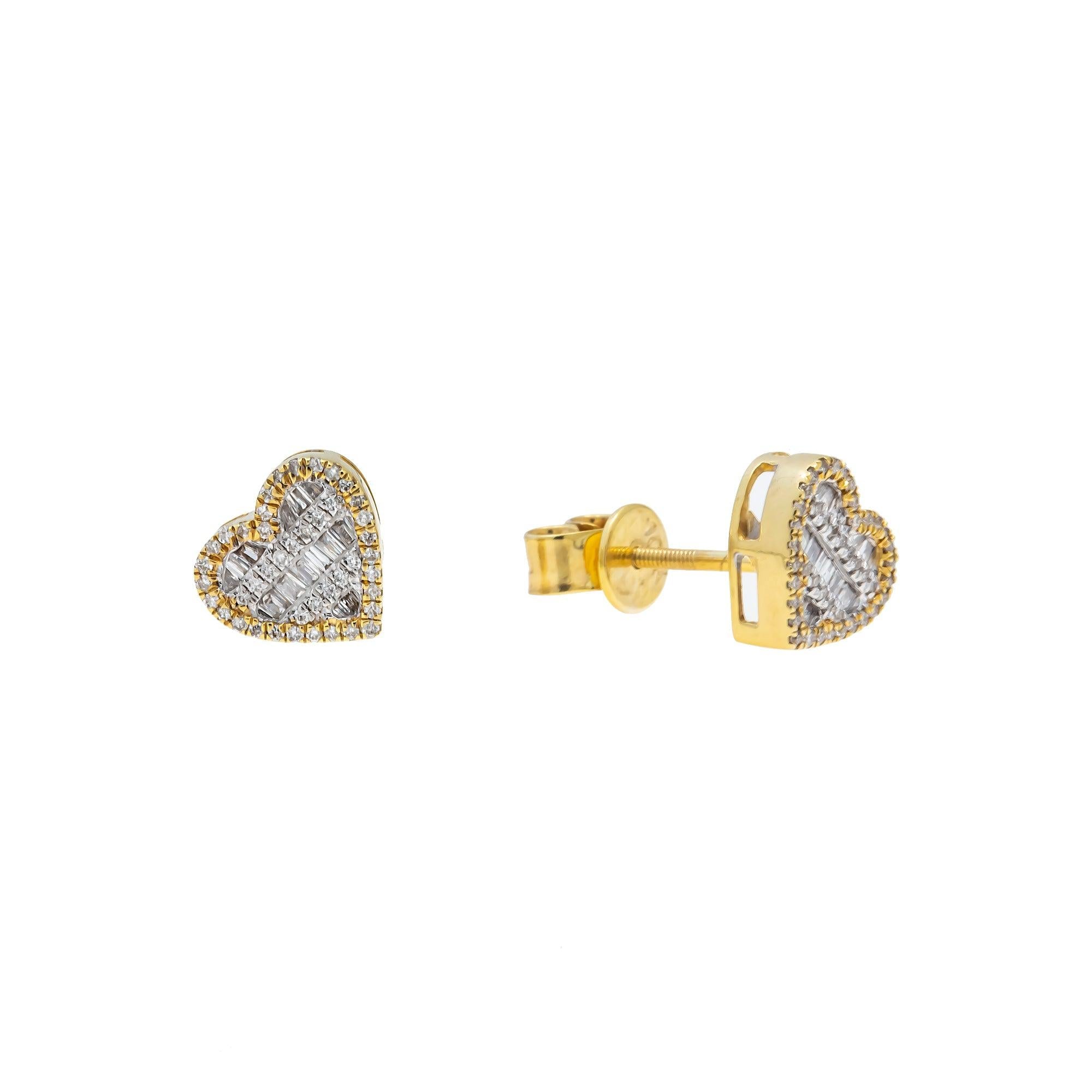 10K GOLD ROUND AND BAGUETTE DIAMOND HEART EARRINGS 0.27 CTW