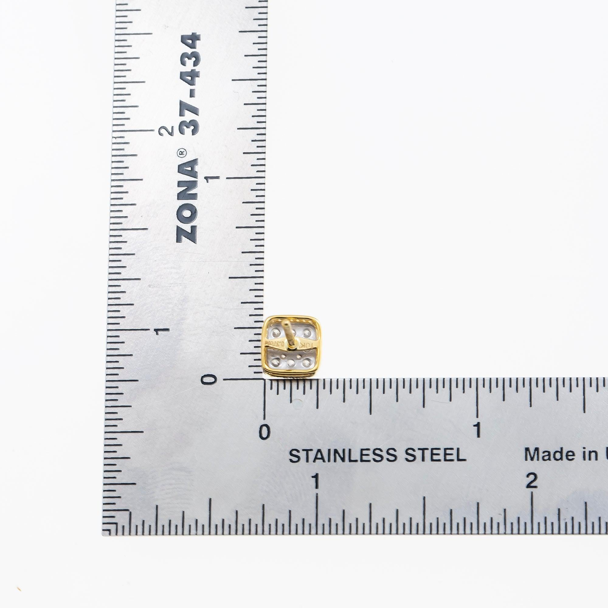 10K GOLD ROUND DIAMOND CLUSTER SQUARE EARRINGS 0.37 CTW