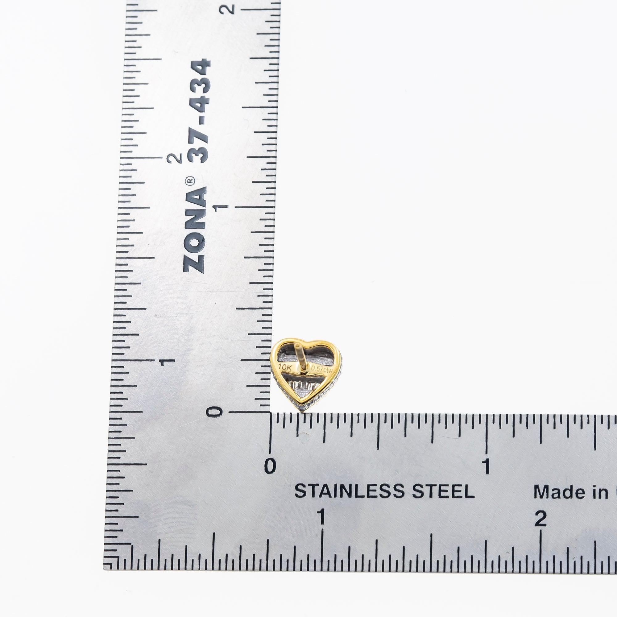 10K GOLD BAGUETTE DIAMOND HEART EARRINGS 0.58 CTW