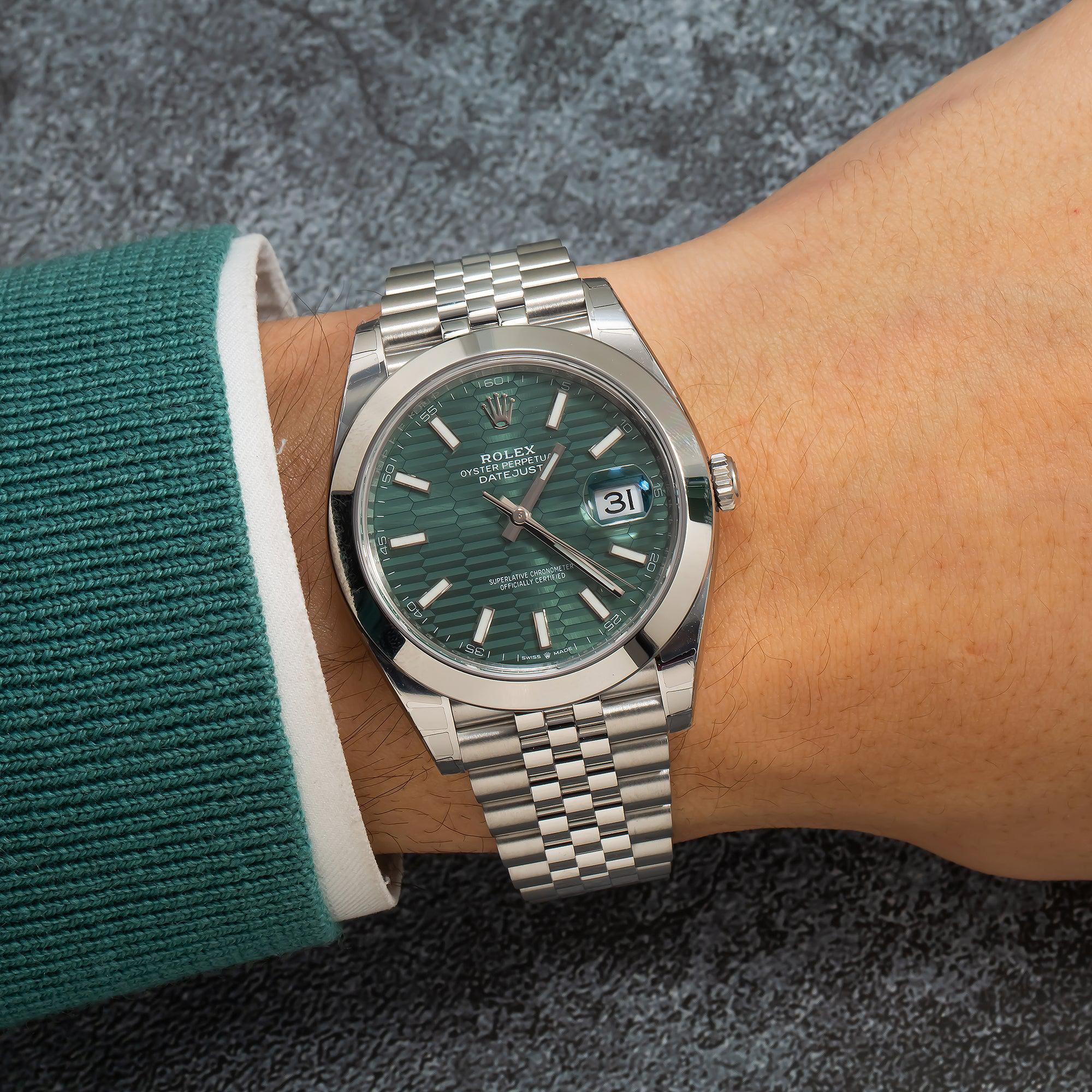 Rolex Oystersteel Datejust 126300 41MM Mint Green Motif Dial With Jubilee Bracelet
