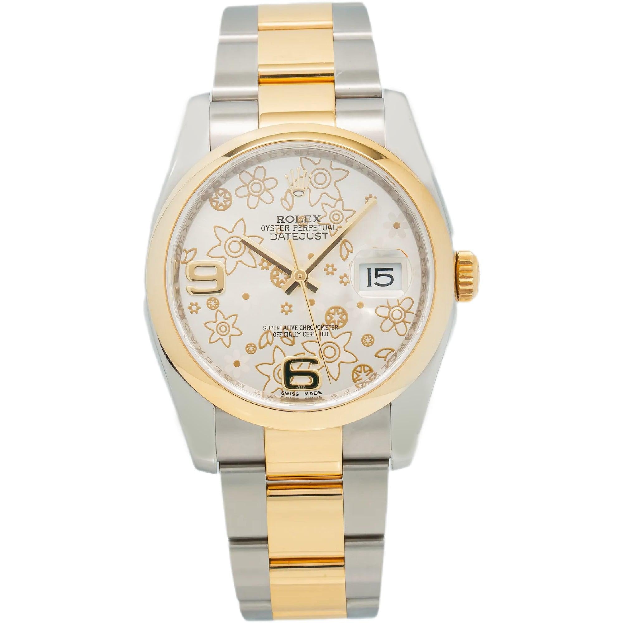 Rolex Datejust 116203 36MM SIlver Floral Dial With Two Tone Bracelet