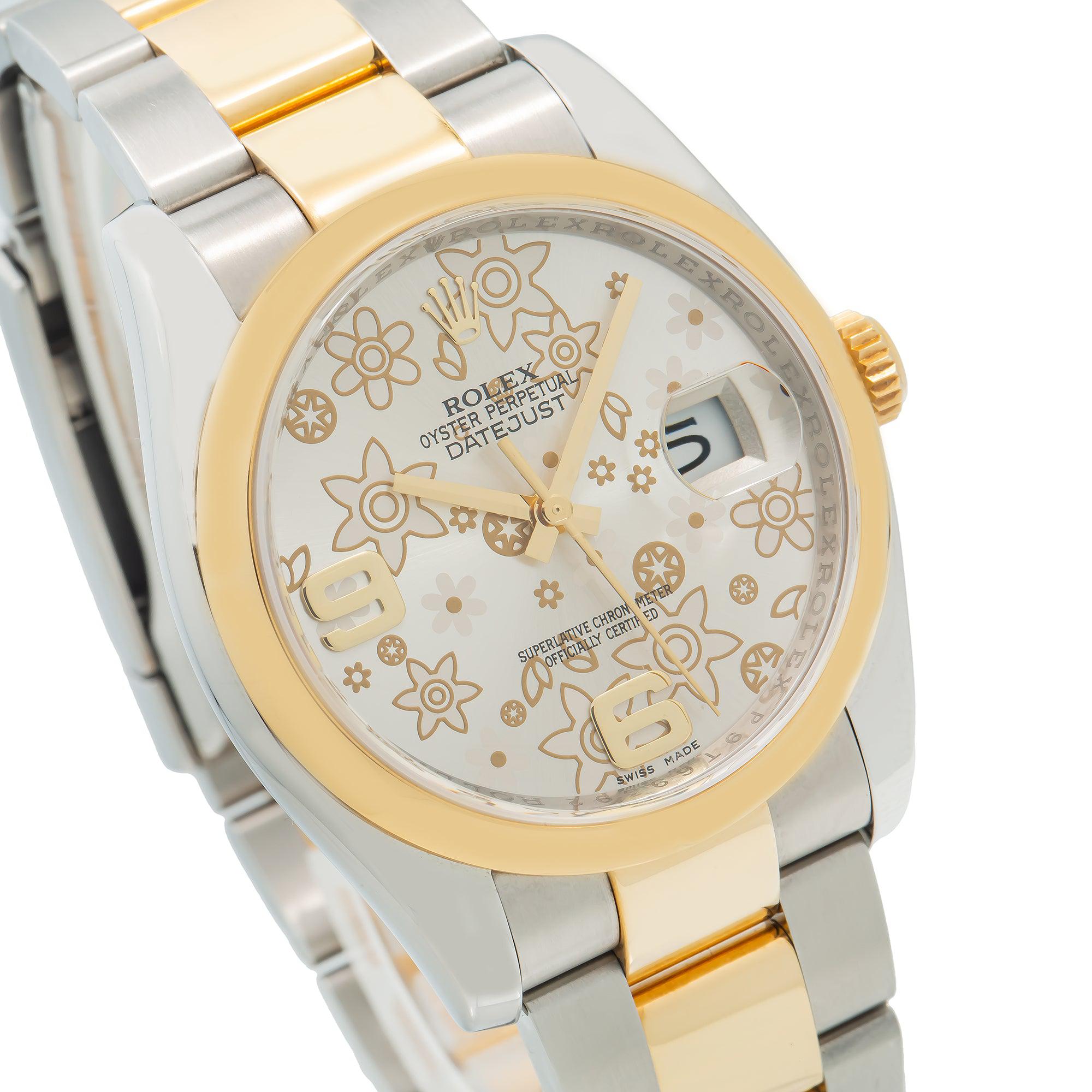 Rolex Datejust 116203 36MM SIlver Floral Dial With Two Tone Bracelet