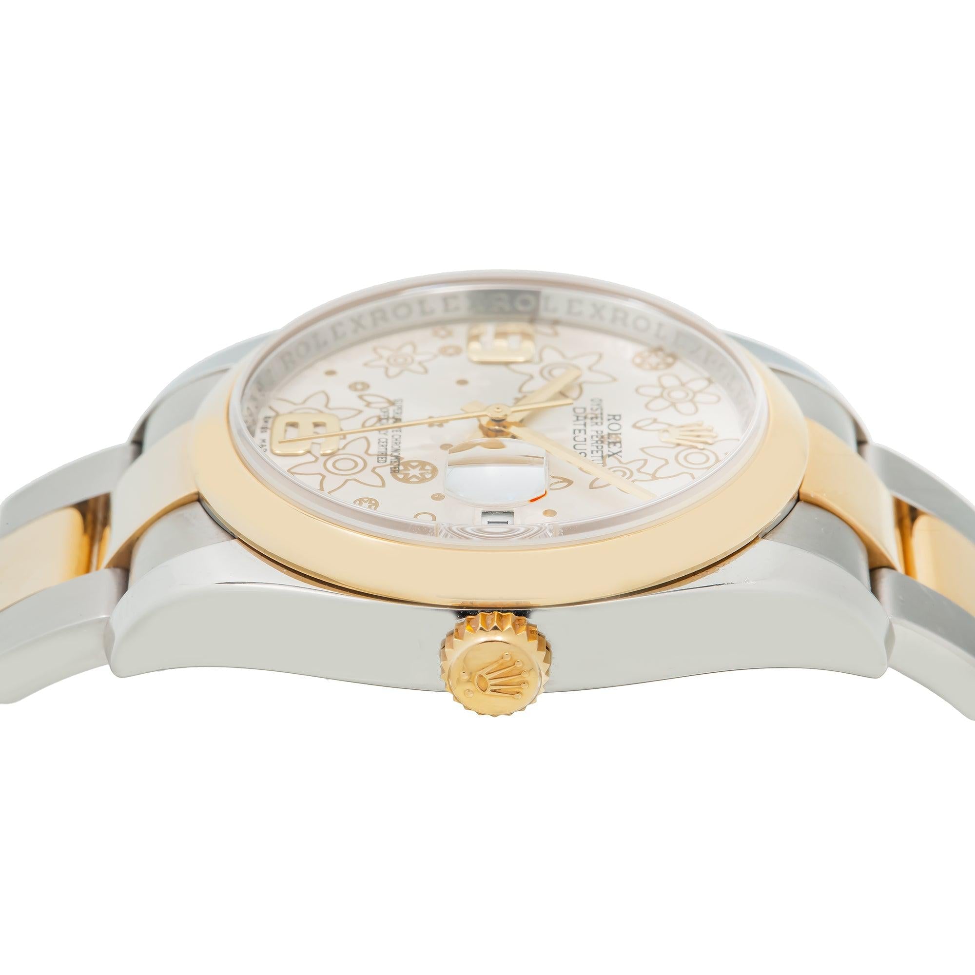 Rolex Datejust 116203 36MM SIlver Floral Dial With Two Tone Bracelet