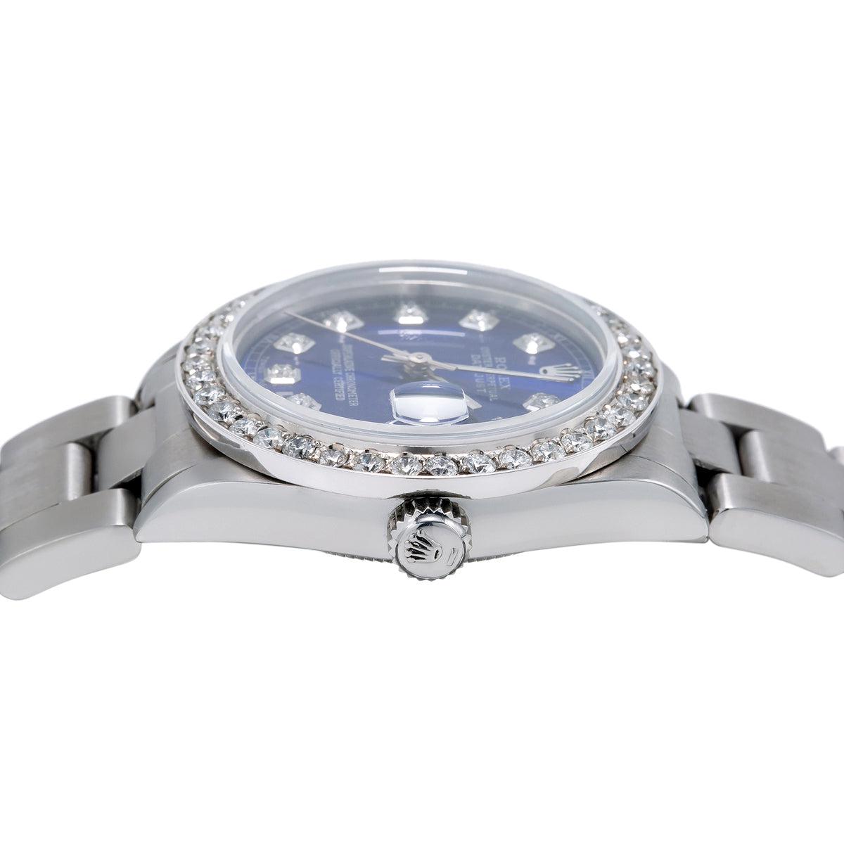 Rolex DateJust Diamond Watch, 31mm, Blue Dial With 1.05CT Diamond Bezel