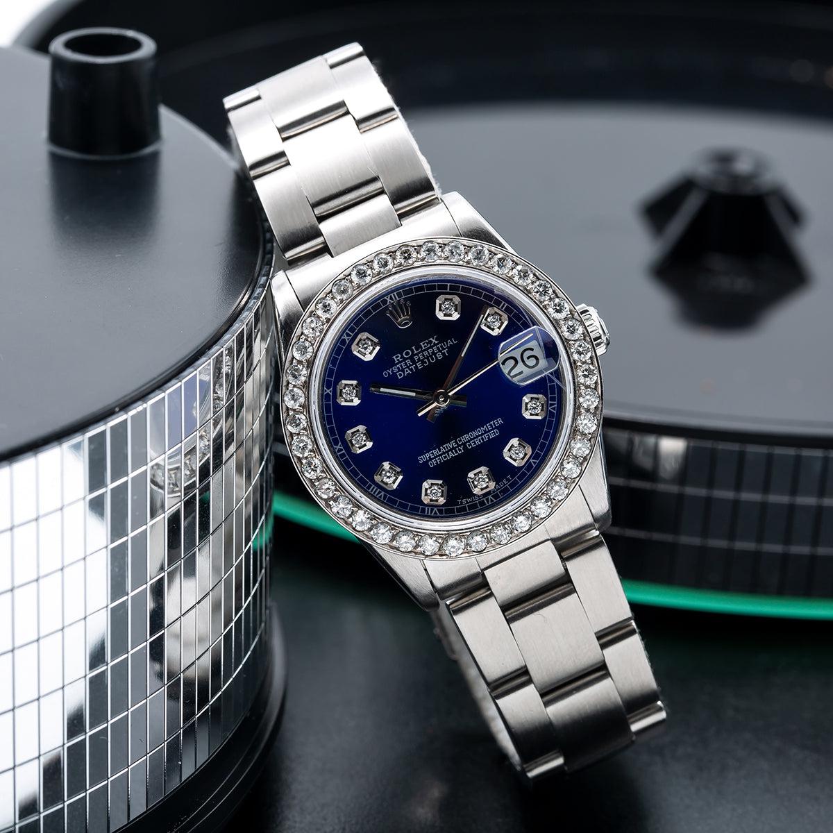 Rolex DateJust Diamond Watch, 31mm, Blue Dial With 1.05CT Diamond Bezel