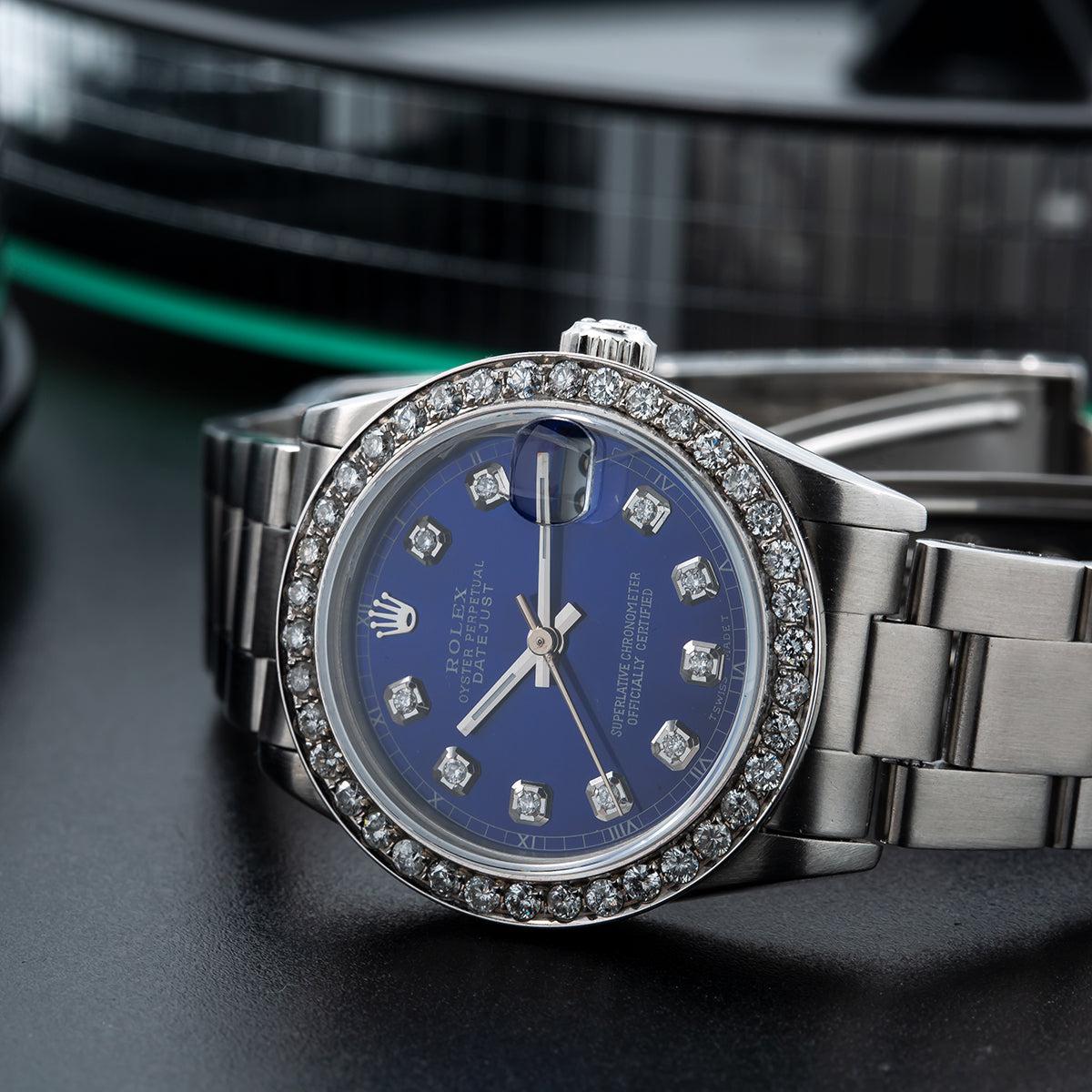 Rolex DateJust Diamond Watch, 31mm, Blue Dial With 1.05CT Diamond Bezel