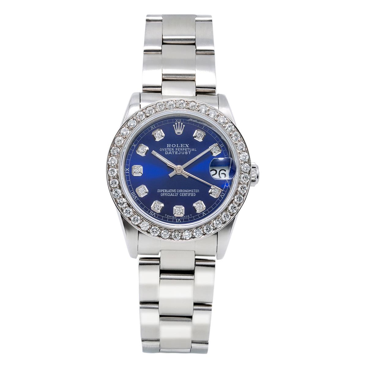 Rolex DateJust Diamond Watch, 31mm, Blue Dial With 1.05CT Diamond Bezel