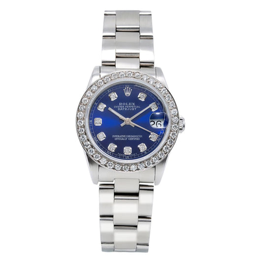 Rolex DateJust Diamond Watch, 31mm, Blue Dial With 1.05CT Diamond Bezel