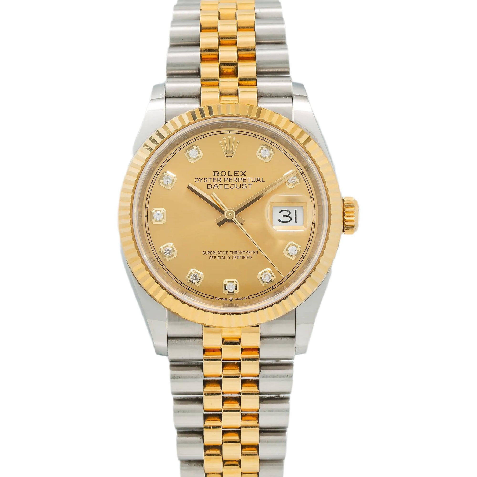Rolex Datejust 126233 36MM Champagne Diamond Dial With Two Tone Bracelet