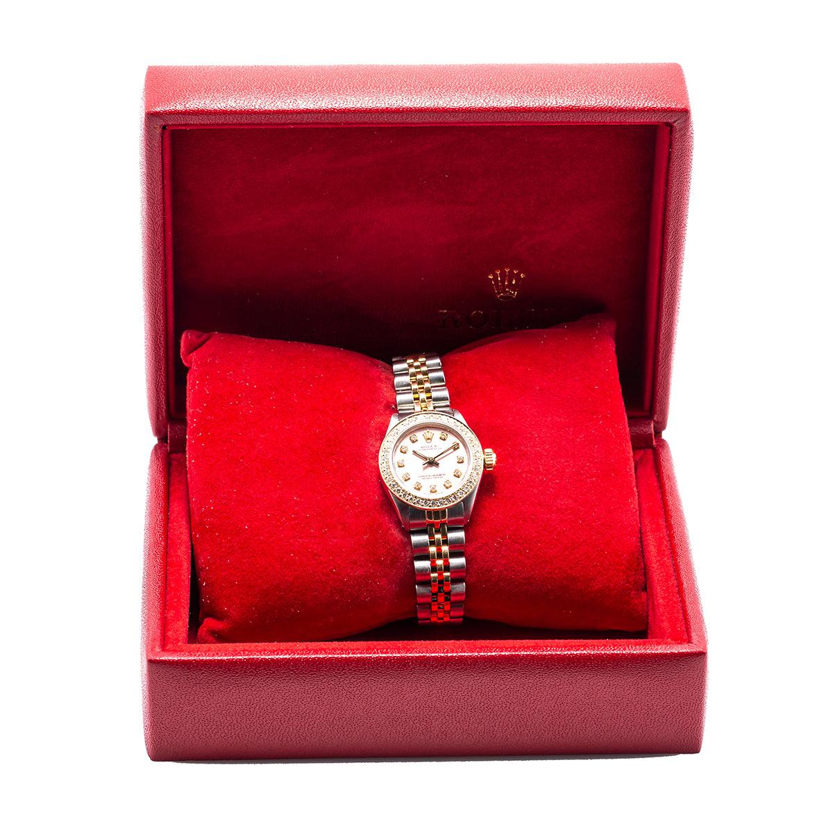 Rolex Oyster Perpetual 26MM Pink Dial With 1.00 CT Diamond Bezel