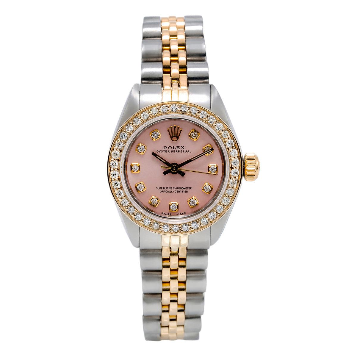 Rolex Oyster Perpetual 26MM Pink Dial With 1.00 CT Diamond Bezel