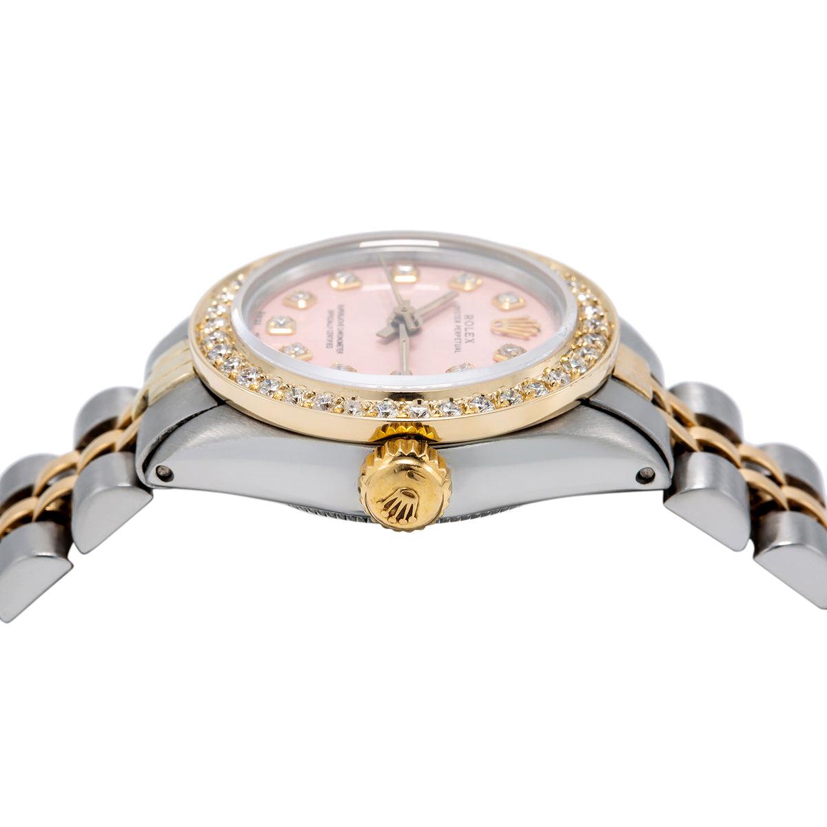 Rolex Oyster Perpetual 26MM Pink Dial With 1.00 CT Diamond Bezel