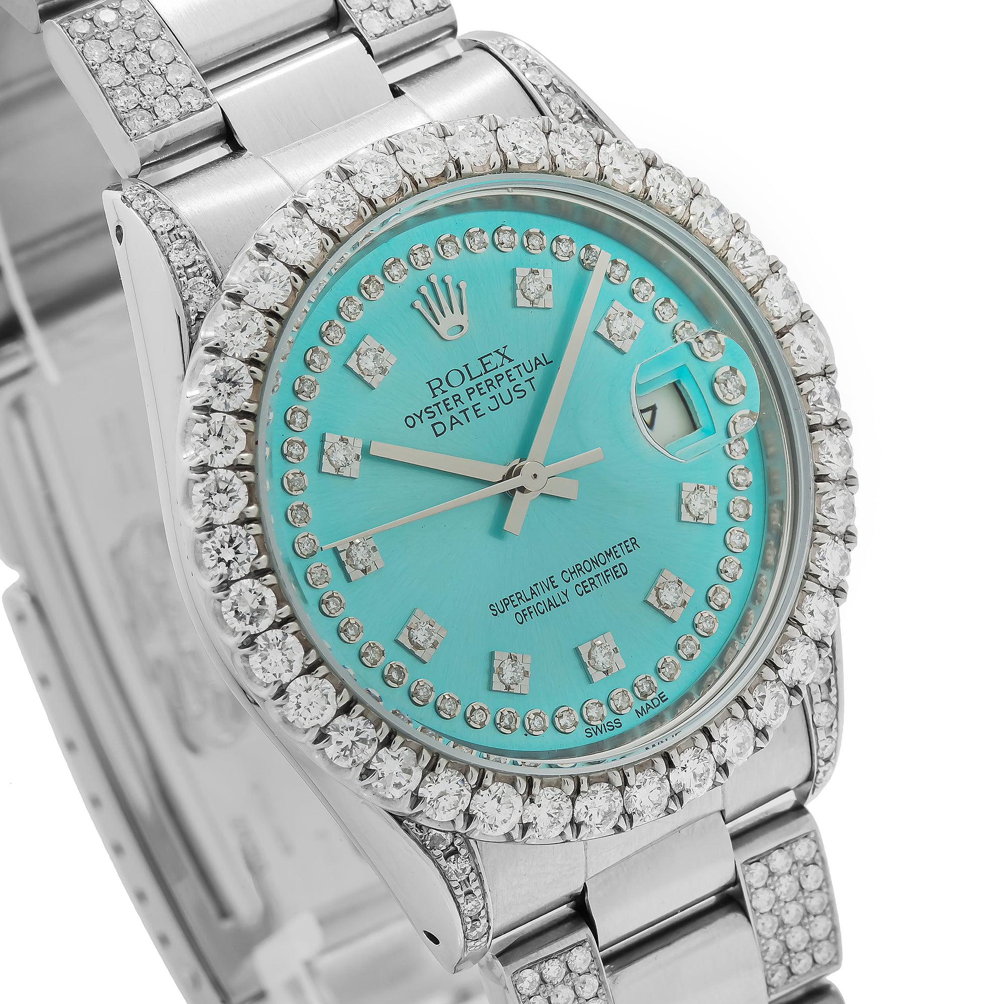 Rolex Datejust 16220 36MM Turquoise Diamond Dial With Diamond Bezel