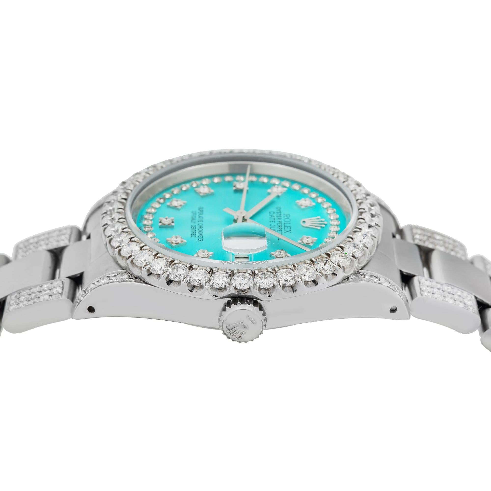 Rolex Datejust 16220 36MM Turquoise Diamond Dial With Diamond Bezel