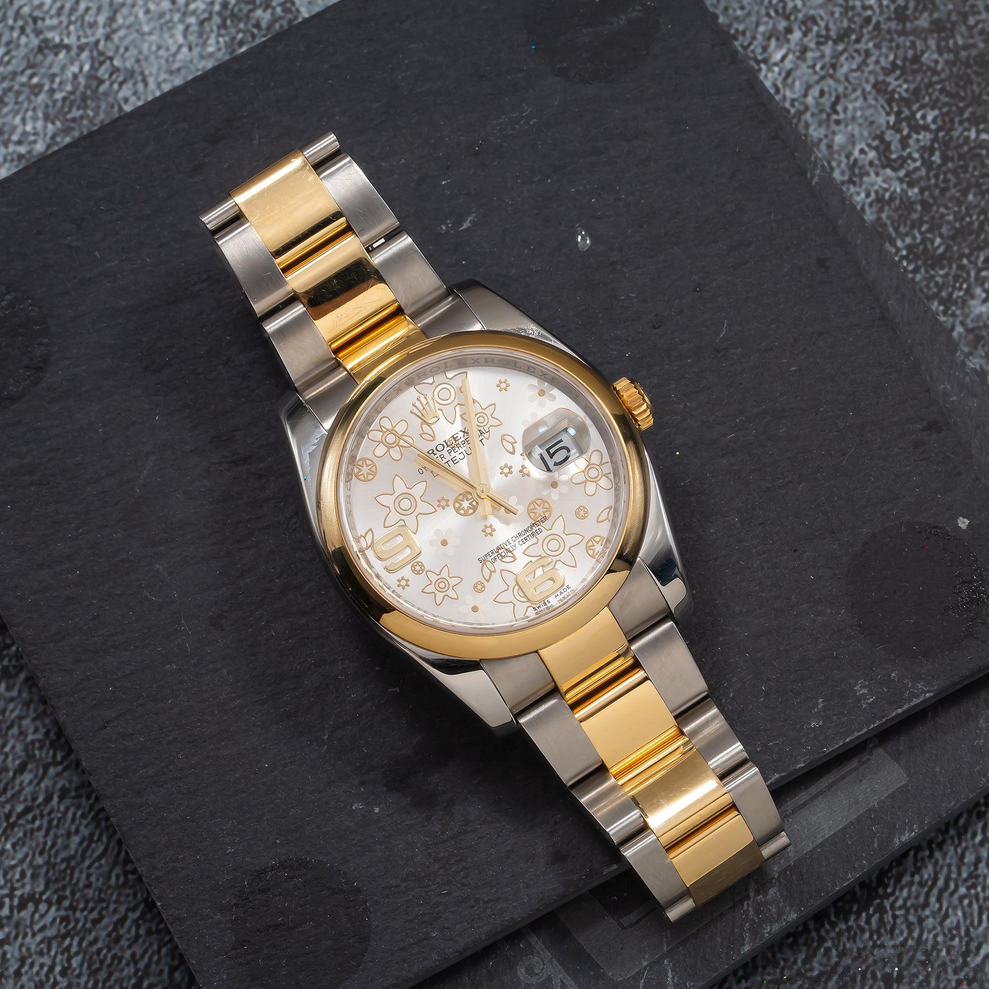 Rolex Datejust 116203 36MM SIlver Floral Dial With Two Tone Bracelet