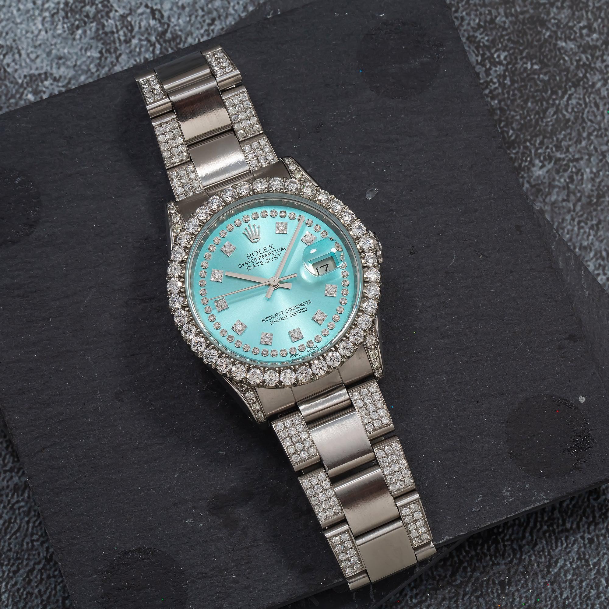 Rolex Datejust 16220 36MM Turquoise Diamond Dial With Diamond Bezel