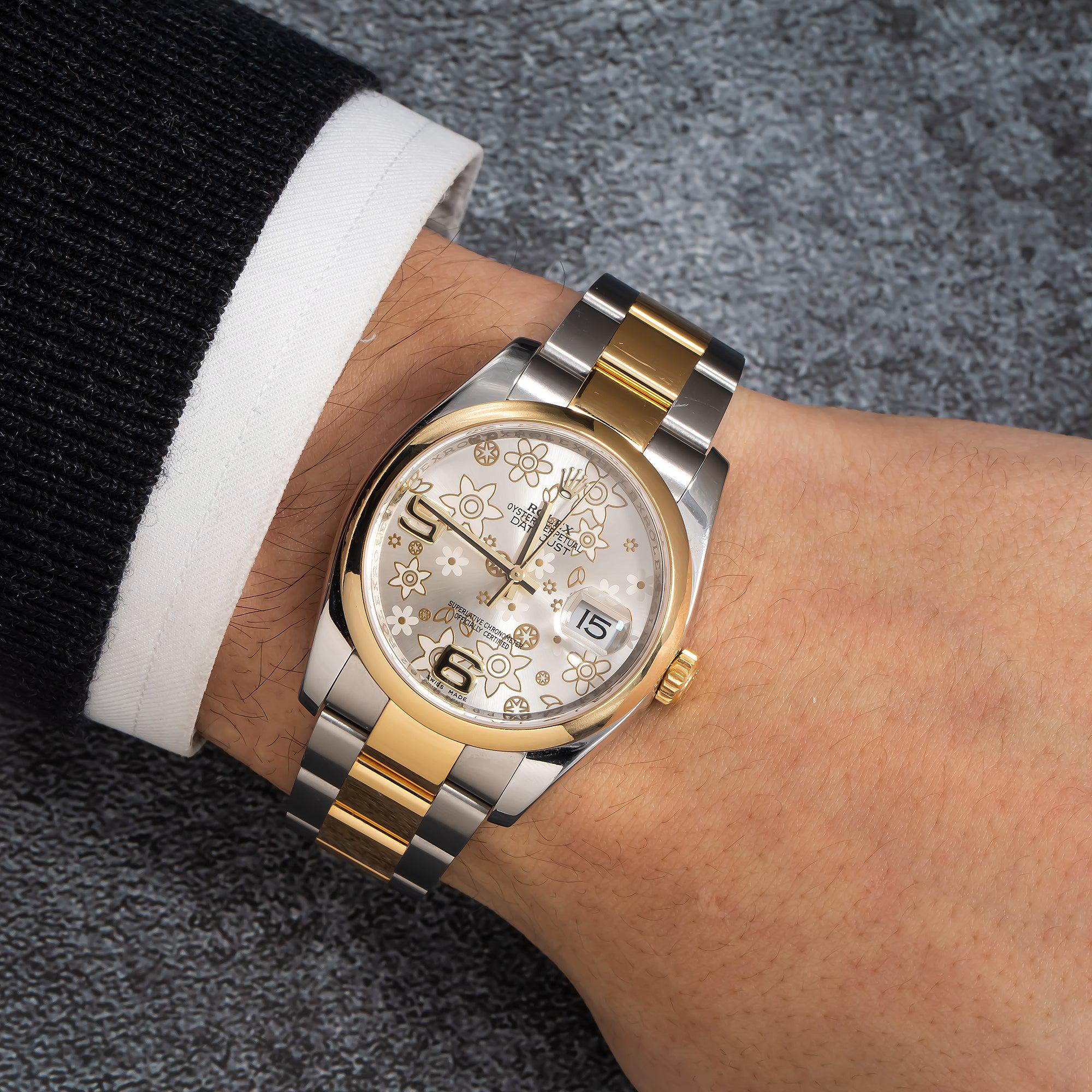 Rolex Datejust 116203 36MM SIlver Floral Dial With Two Tone Bracelet