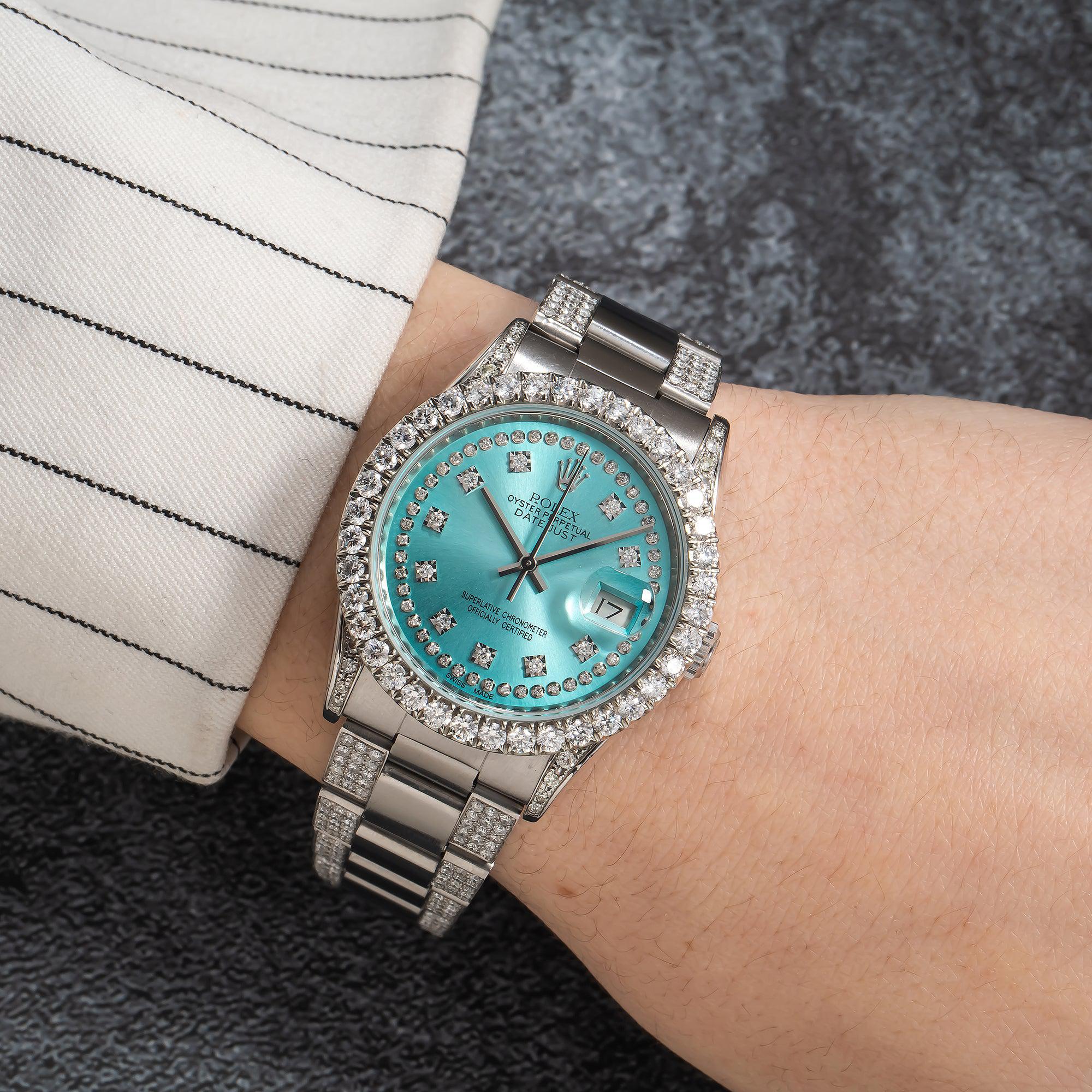Rolex Datejust 16220 36MM Turquoise Diamond Dial With Diamond Bezel