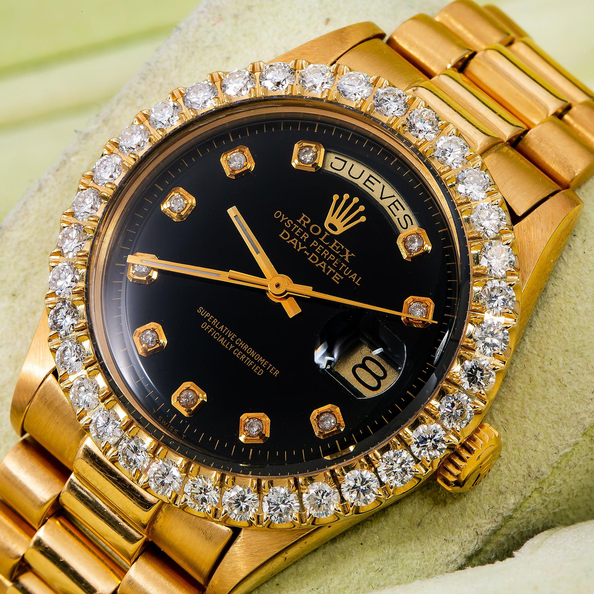 Rolex Day-Date 1803 36MM Black Diamond Dial With Yellow Gold Bracelet