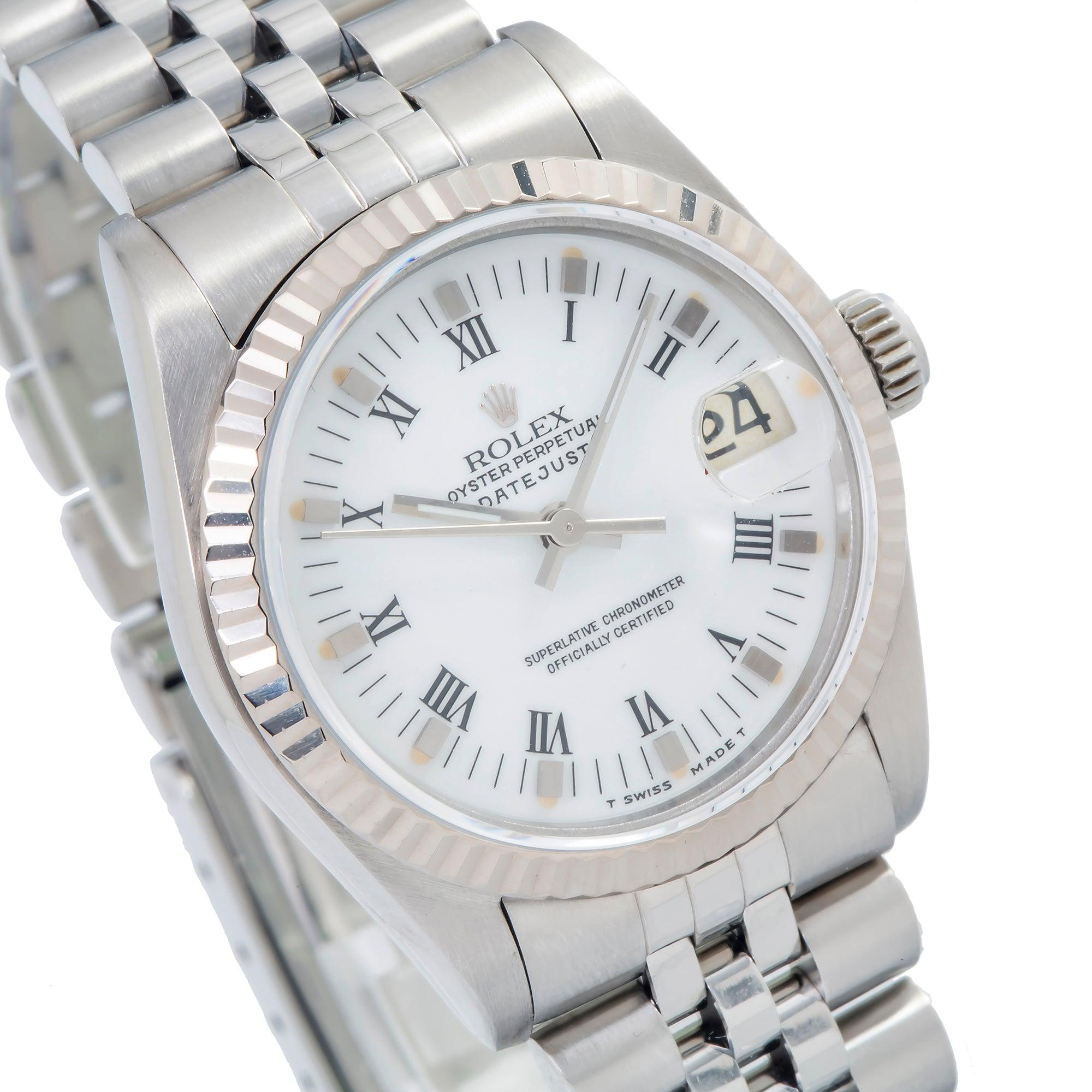 Rolex Datejust 68274 31MM White Roman Dial With White Gold Fluted Bezel