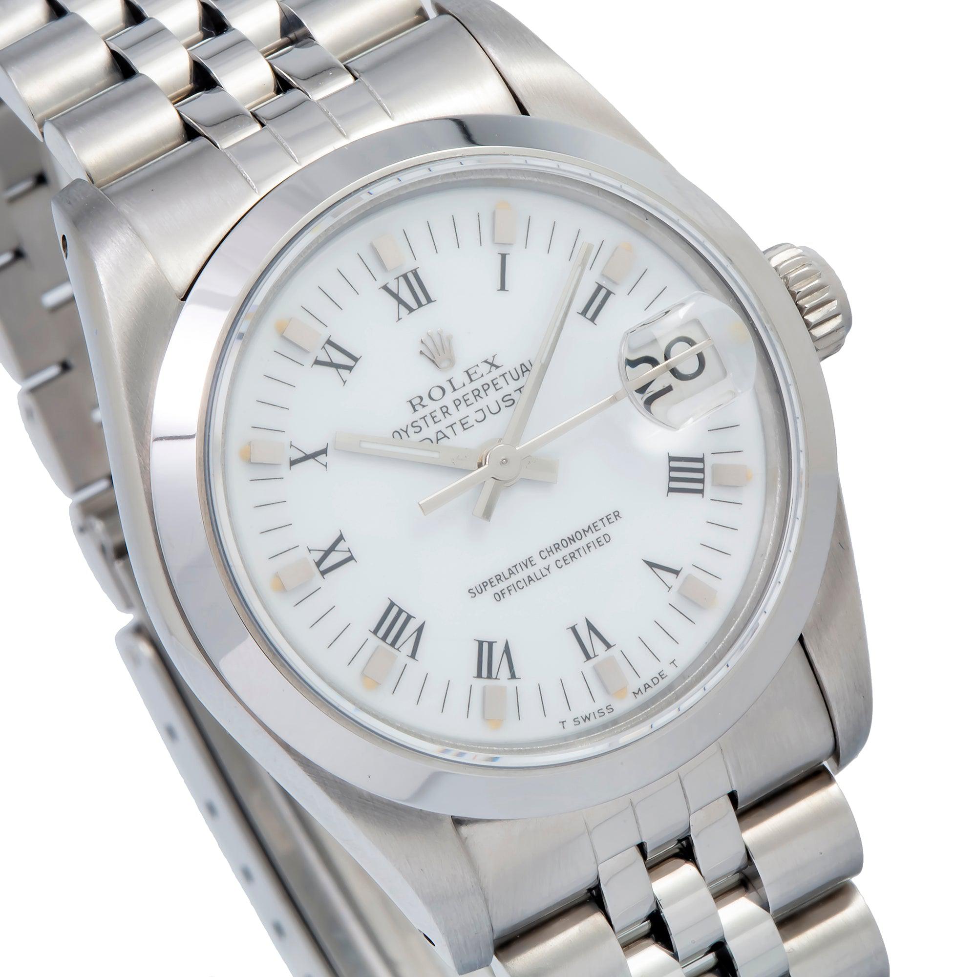 Rolex Datejust 68274 31MM White Roman Dial With White Gold Smooth Bezel