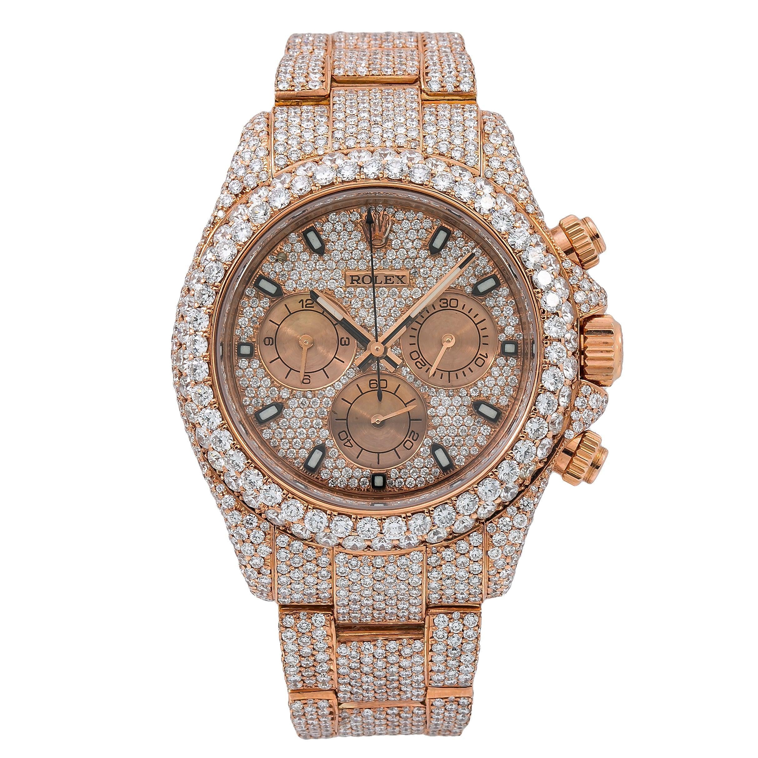 Rolex Cosmograph Daytona 40MM 116505 Diamond Paved Dial Diamond Bezel Rose Gold Full Diamond Oyster Bracelet