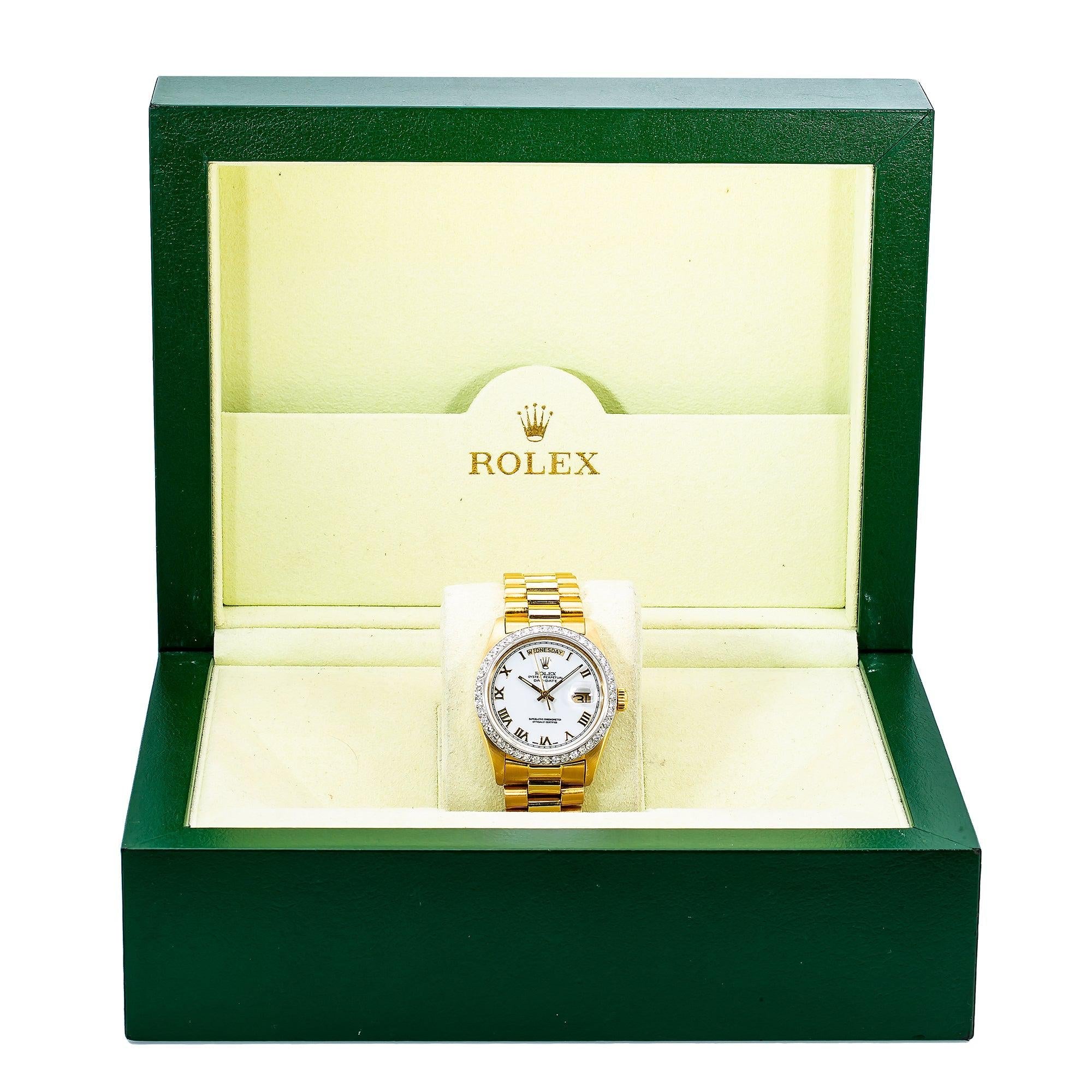 Rolex Day-Date 18038 36MM White Dial With Yellow Gold President Bracelet