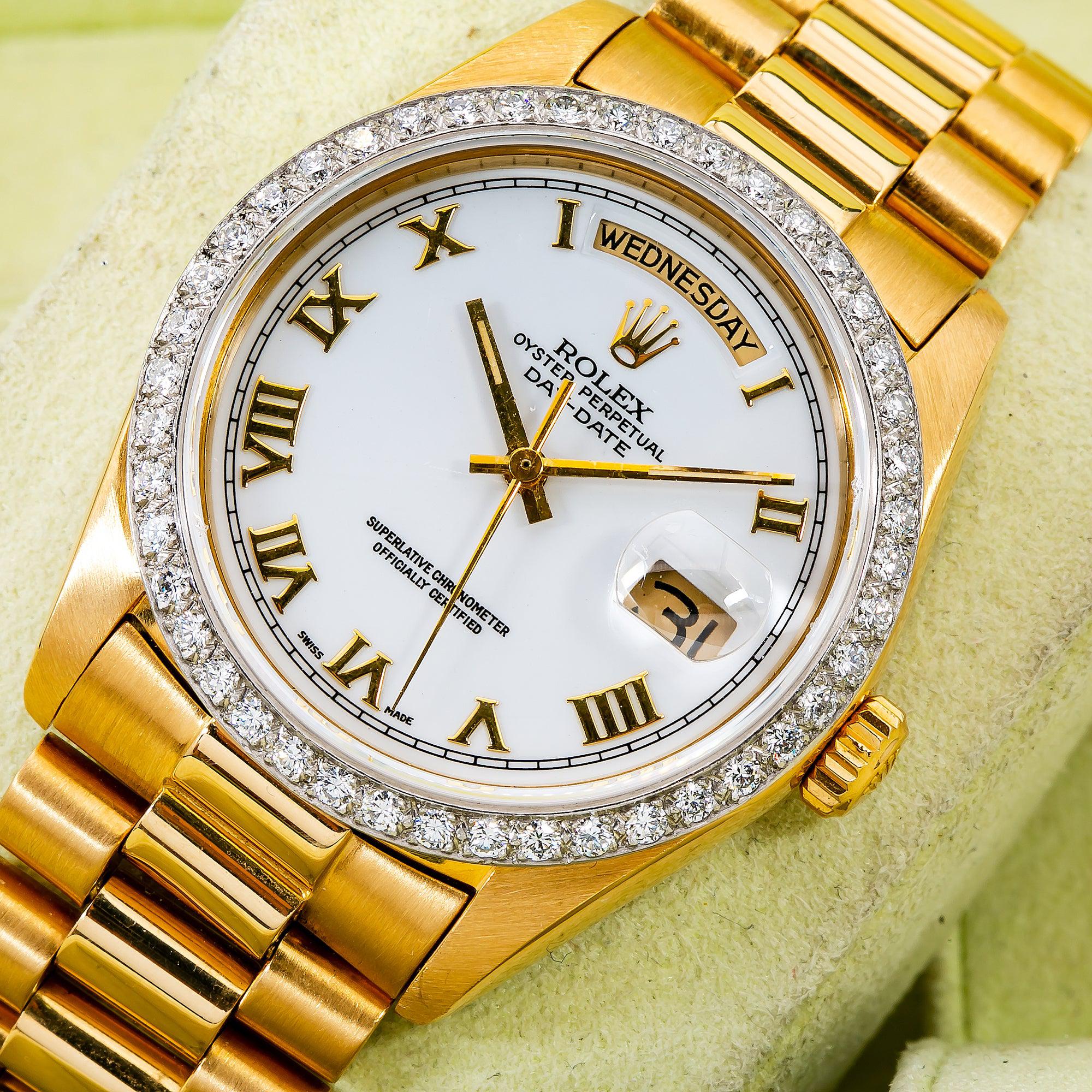 Rolex Day-Date 18038 36MM White Dial With Yellow Gold President Bracelet